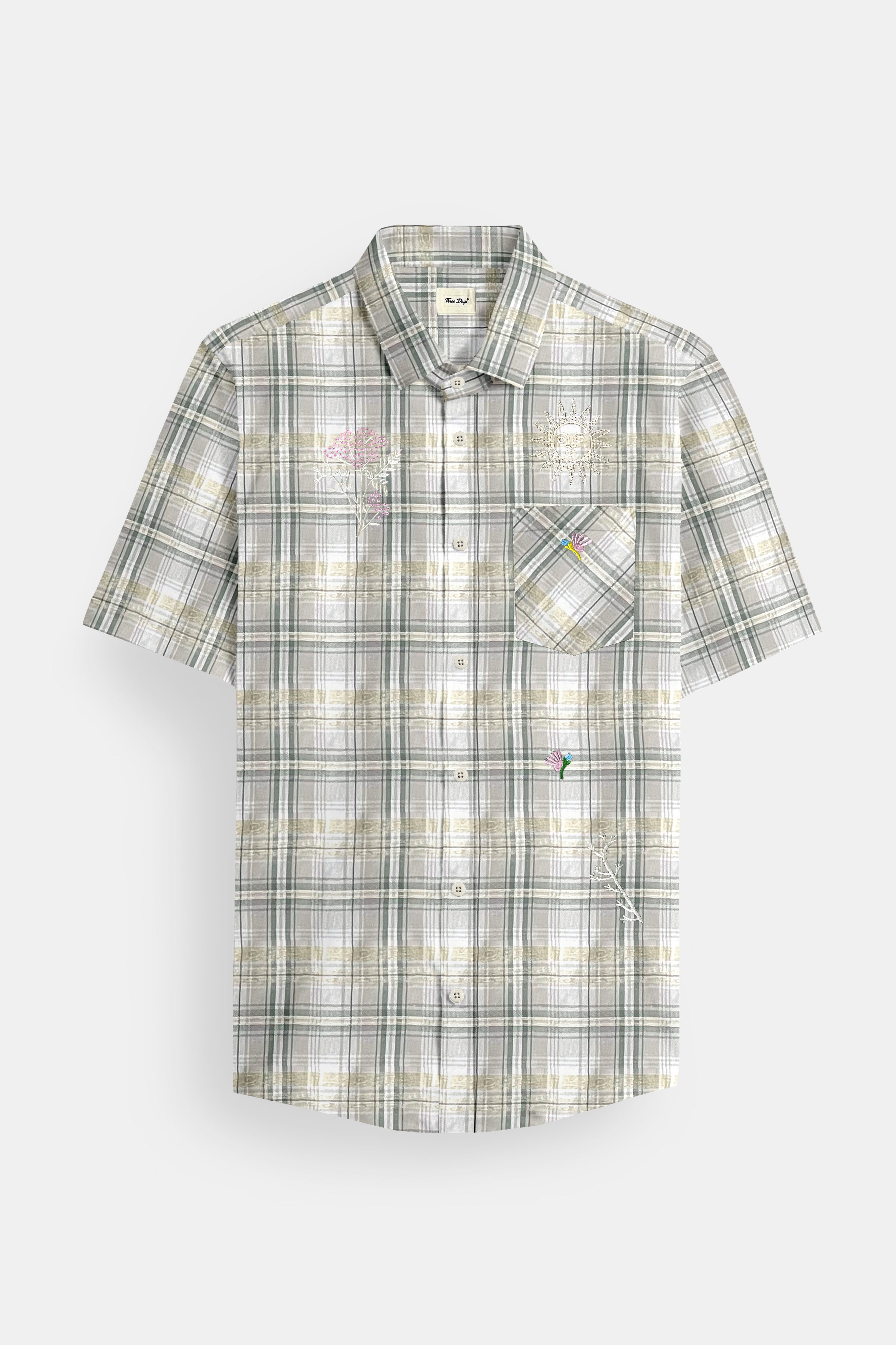 Embroidered Plaid Beige Shirt