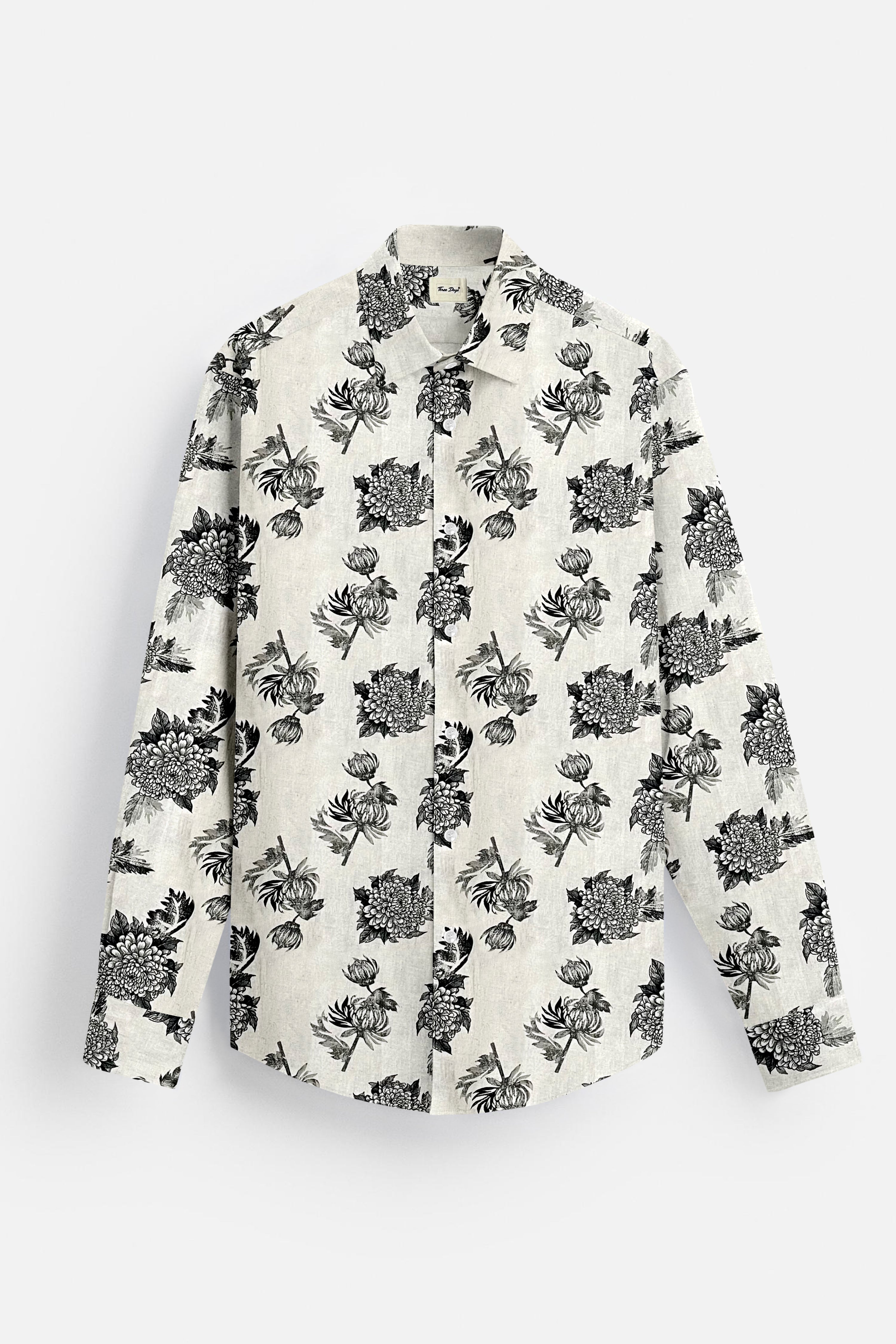 Printed Linen Off White Shirt