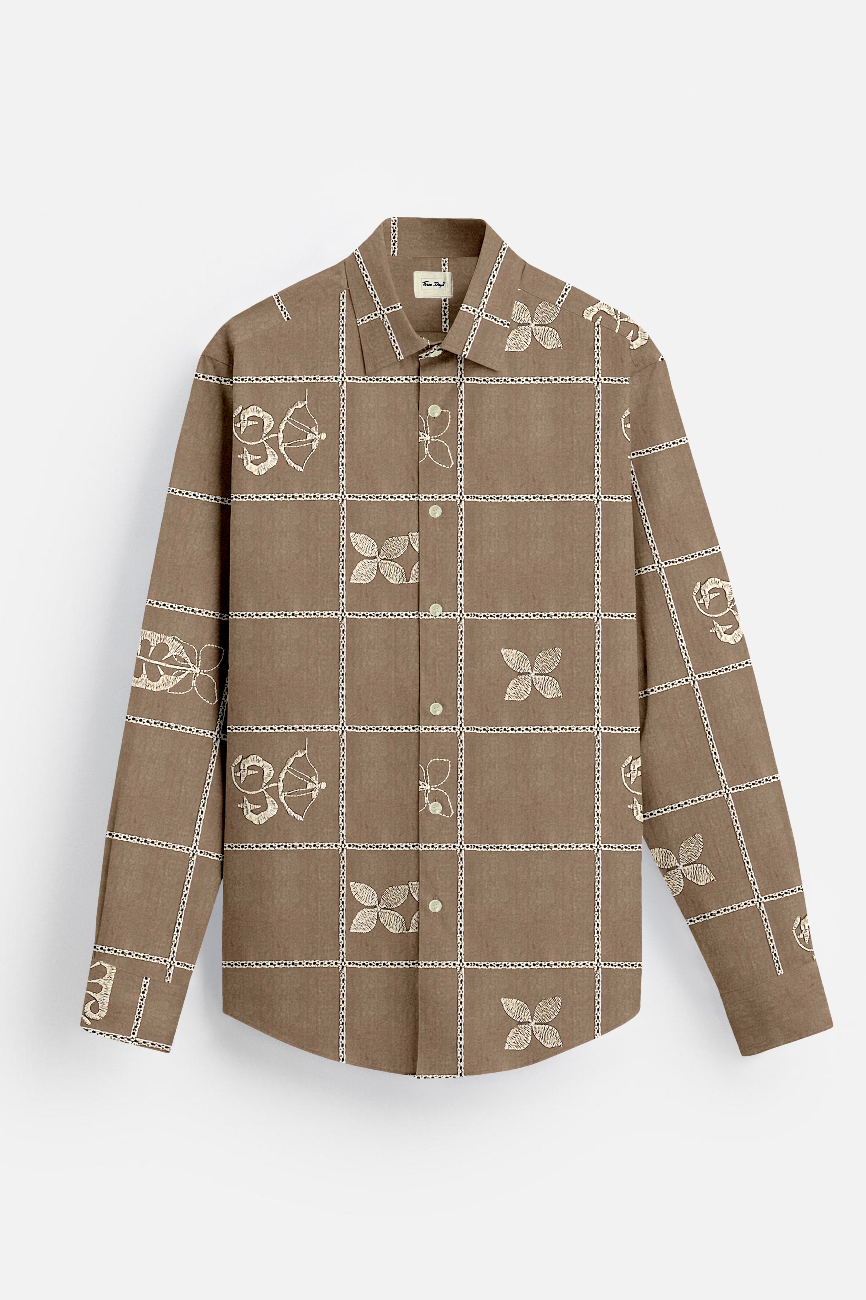 Embroidered Cotton Brown Shirt - Three Days