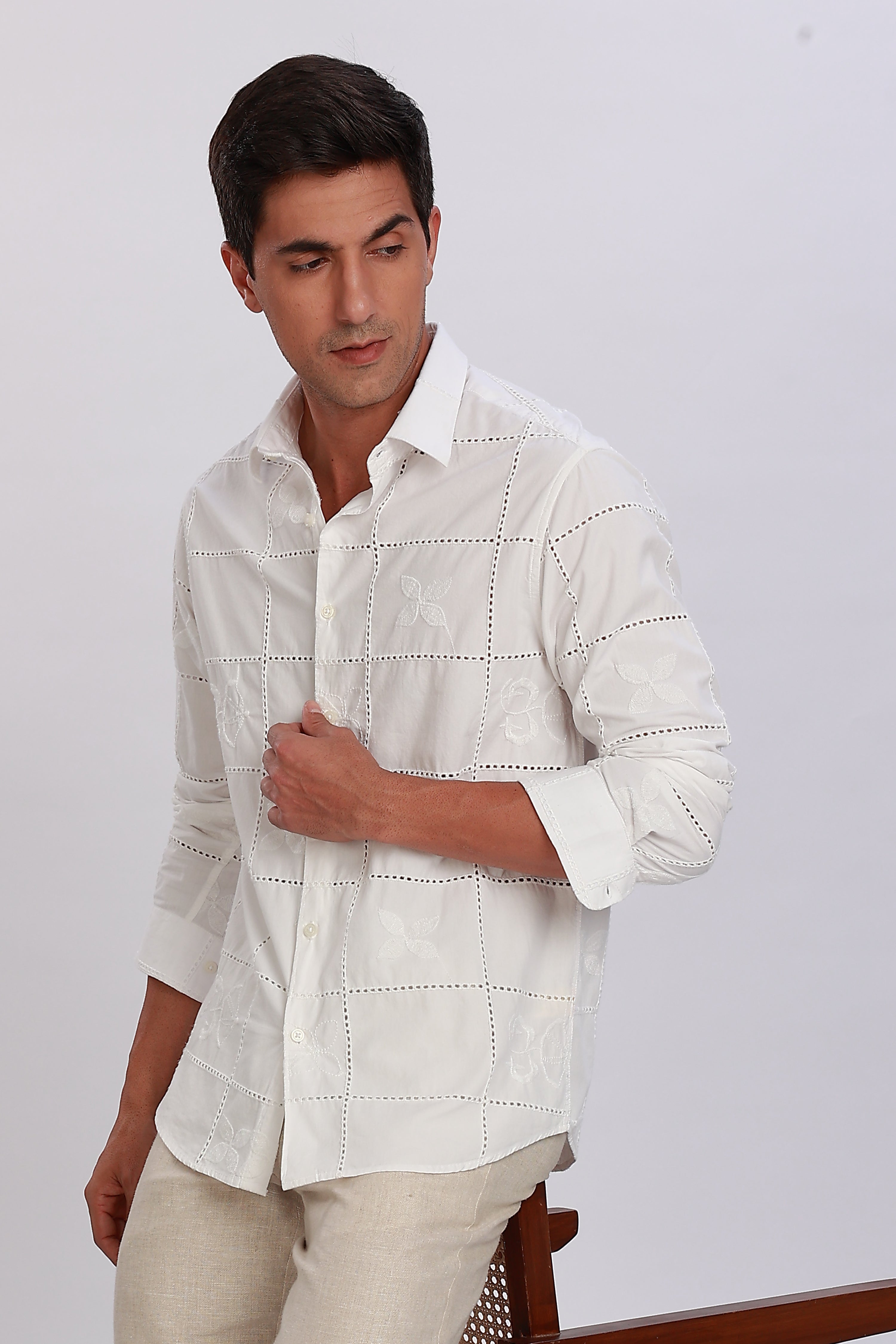 Embroidered Cotton White Shirt