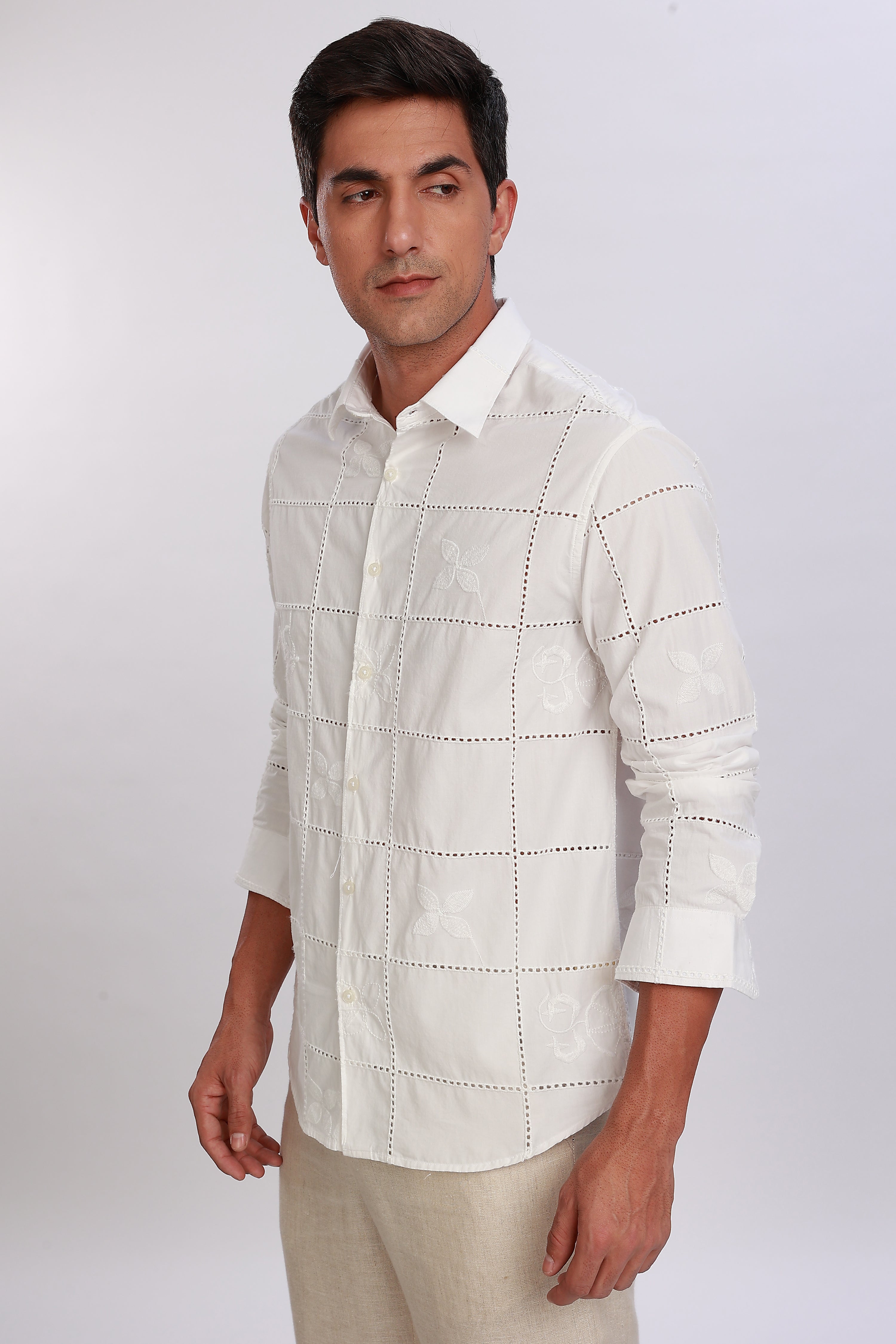 Embroidered Cotton White Shirt