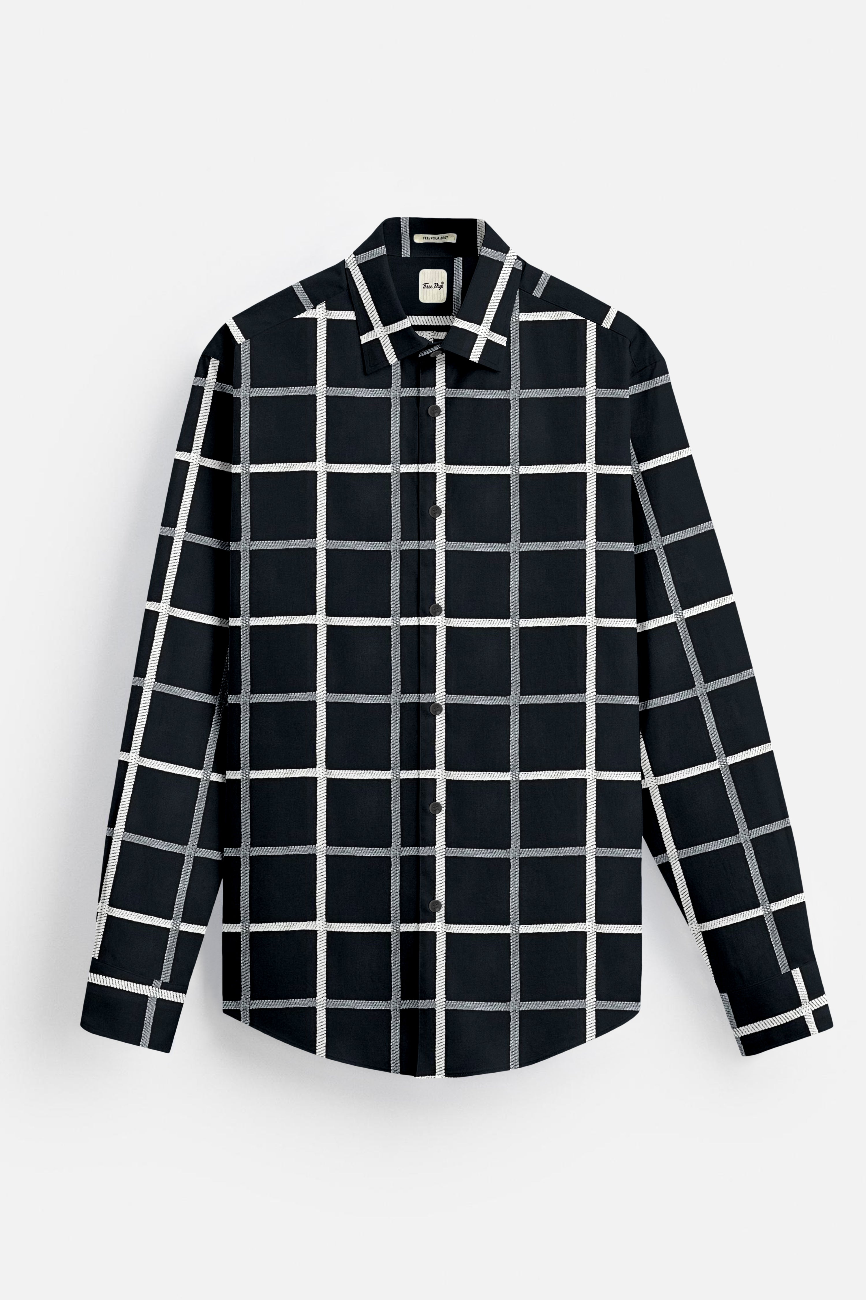 Pure Cotton Textured Black Shirt - Three Days