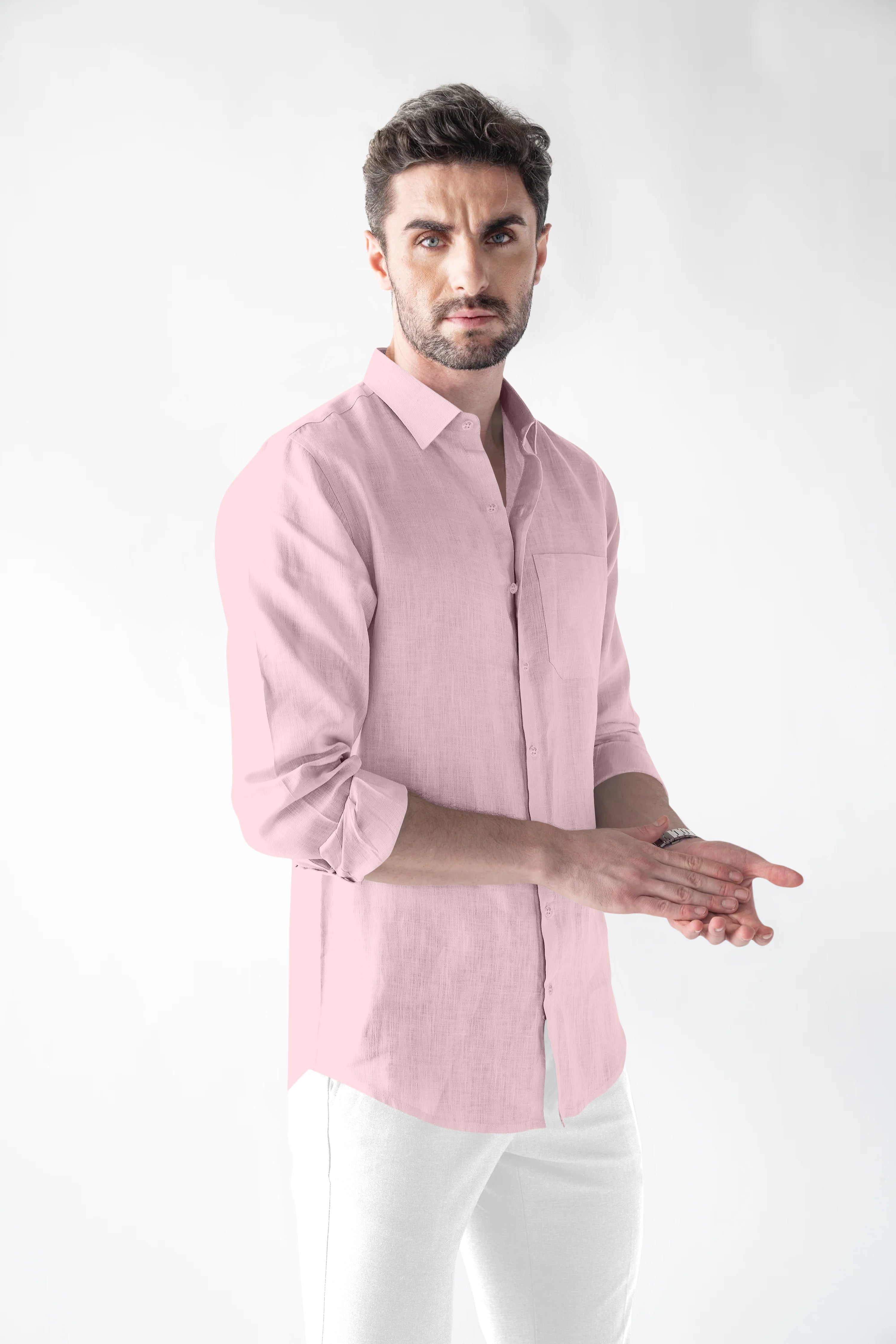 Soft Linen Light Pink  Casual Shirt