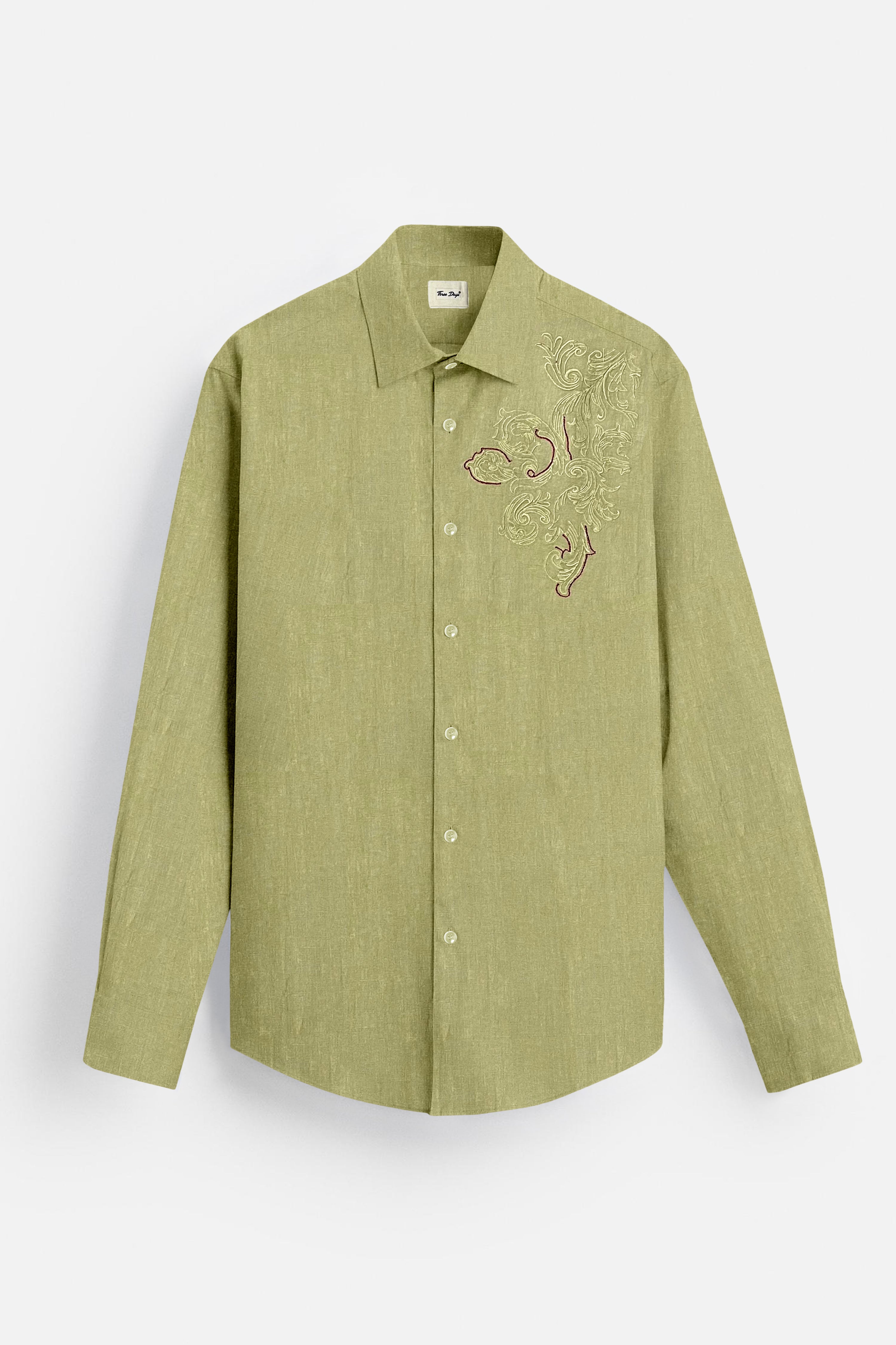 Handcrafted Linen Olive Shirt - Three Days