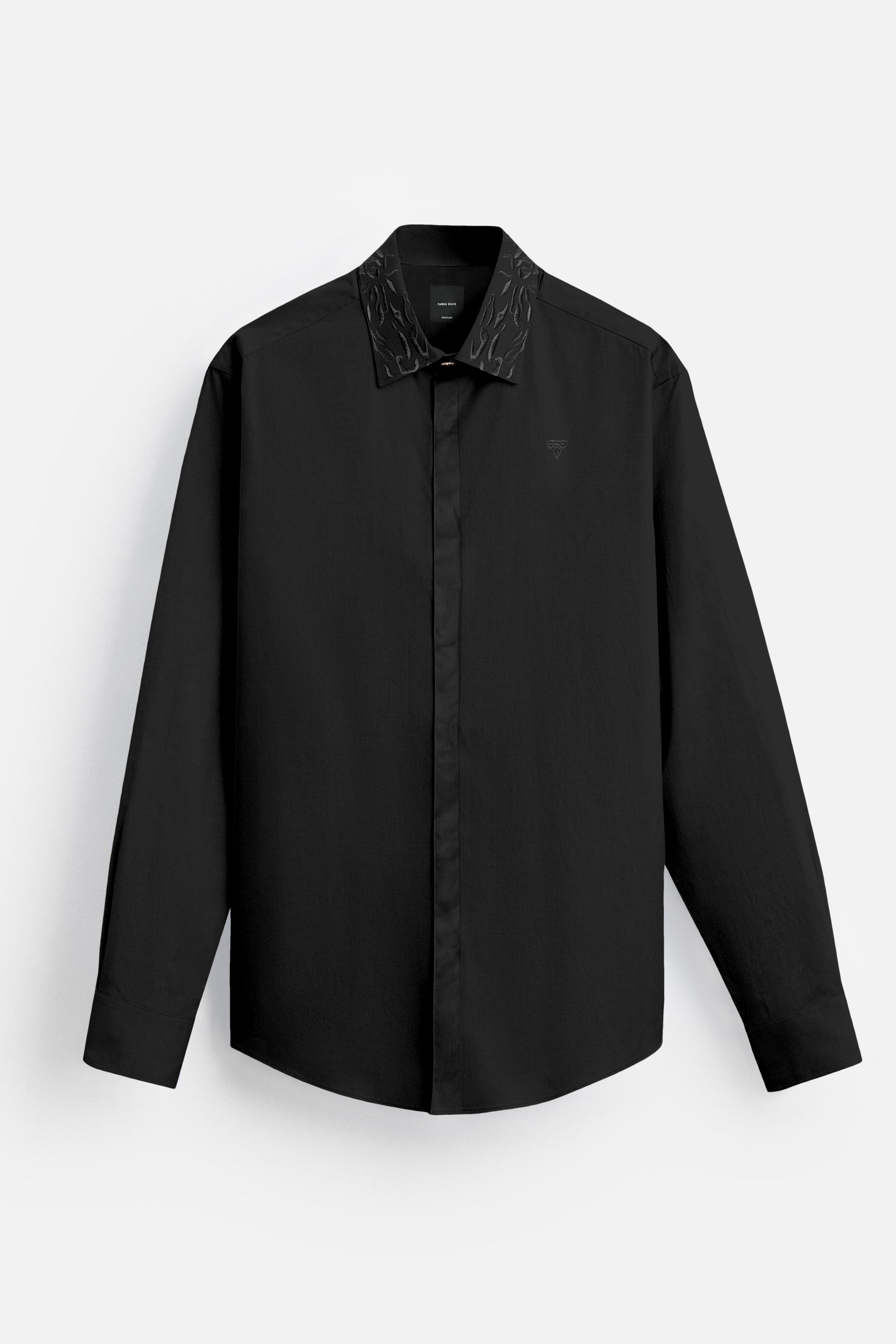 Crafted Collar Embroidered Black Shirt - Three Days