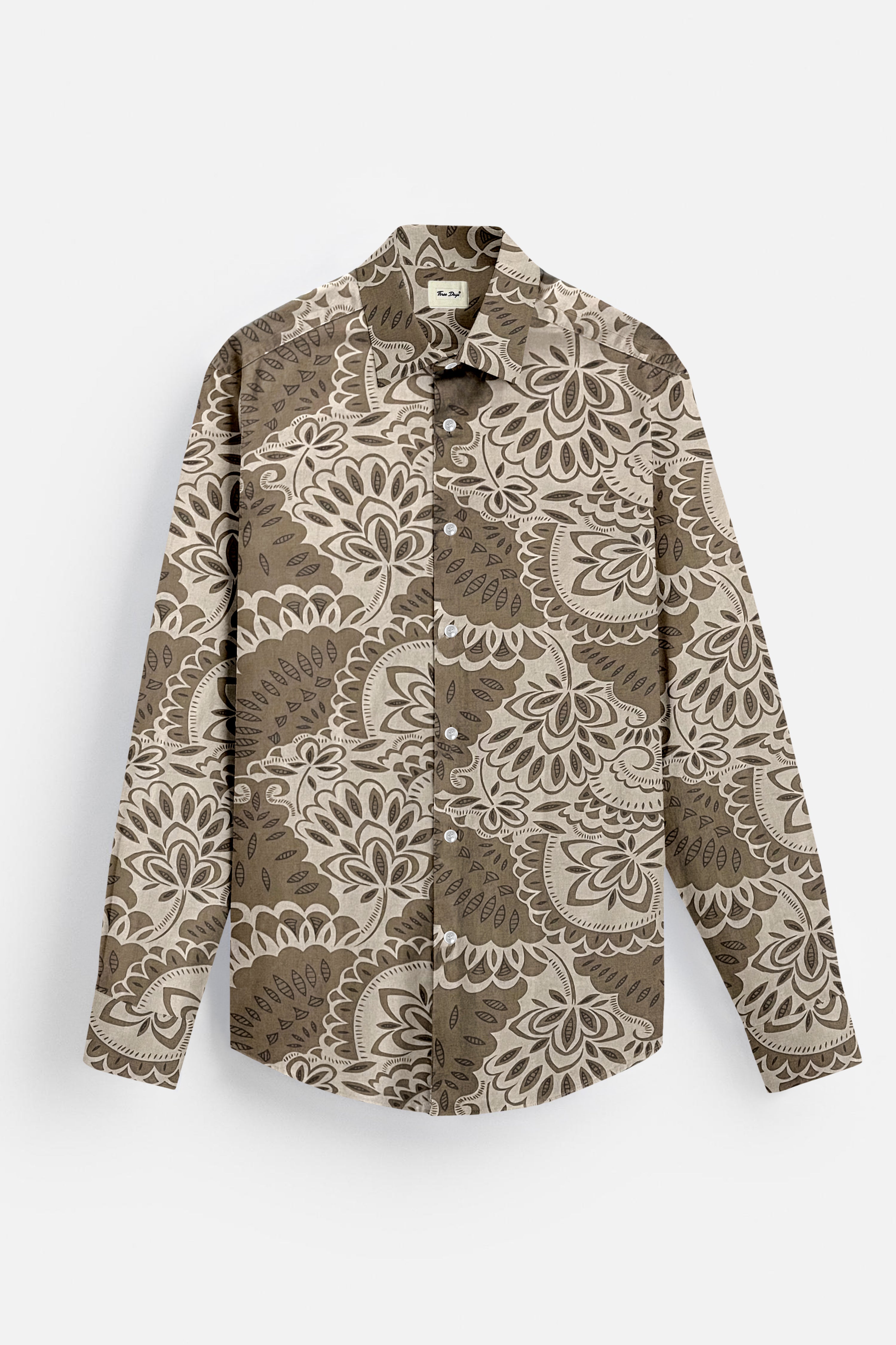 Printed Linen Olive Shirt - Three Days