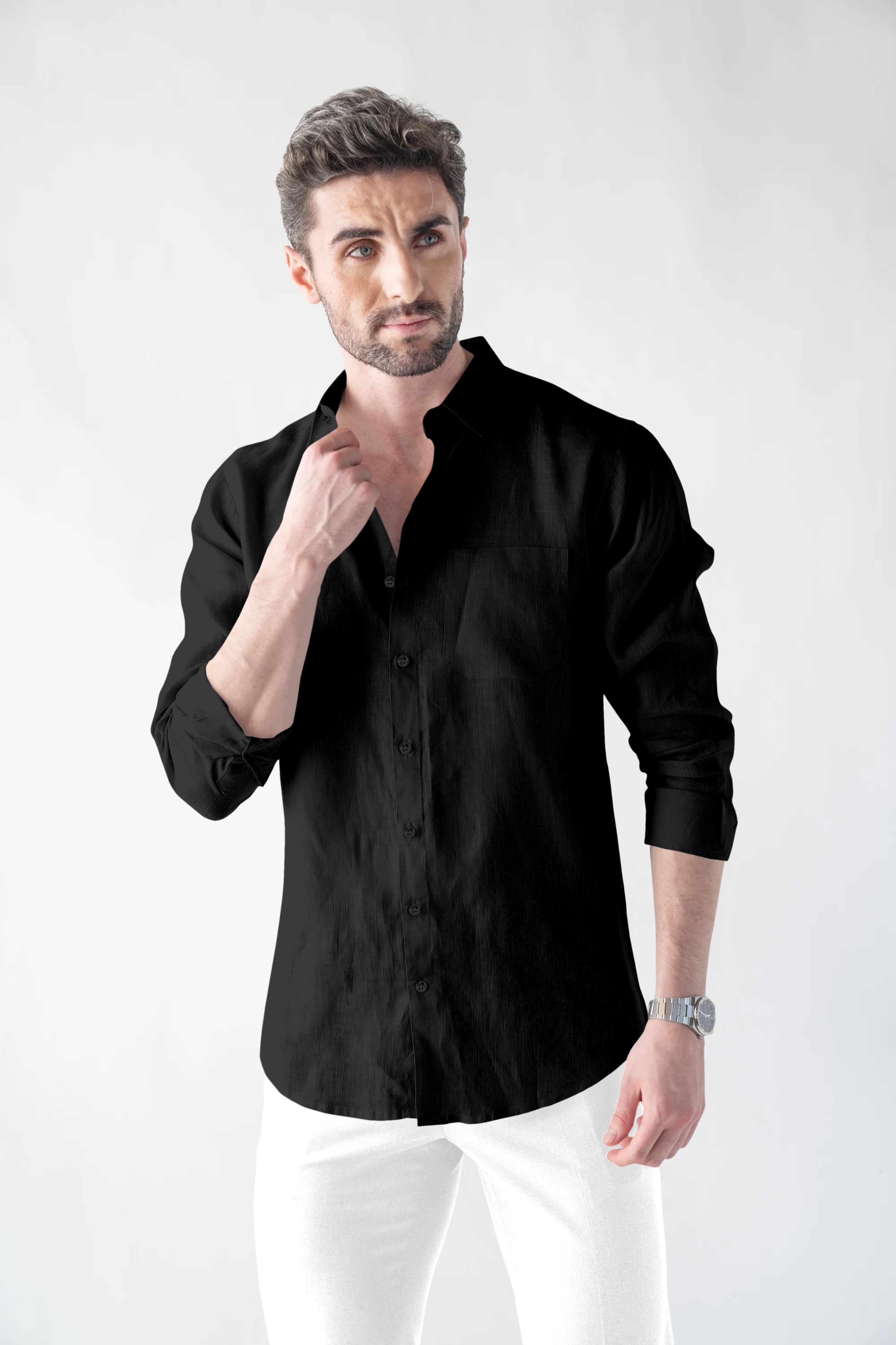 Soft Linen Black Casual Shirt