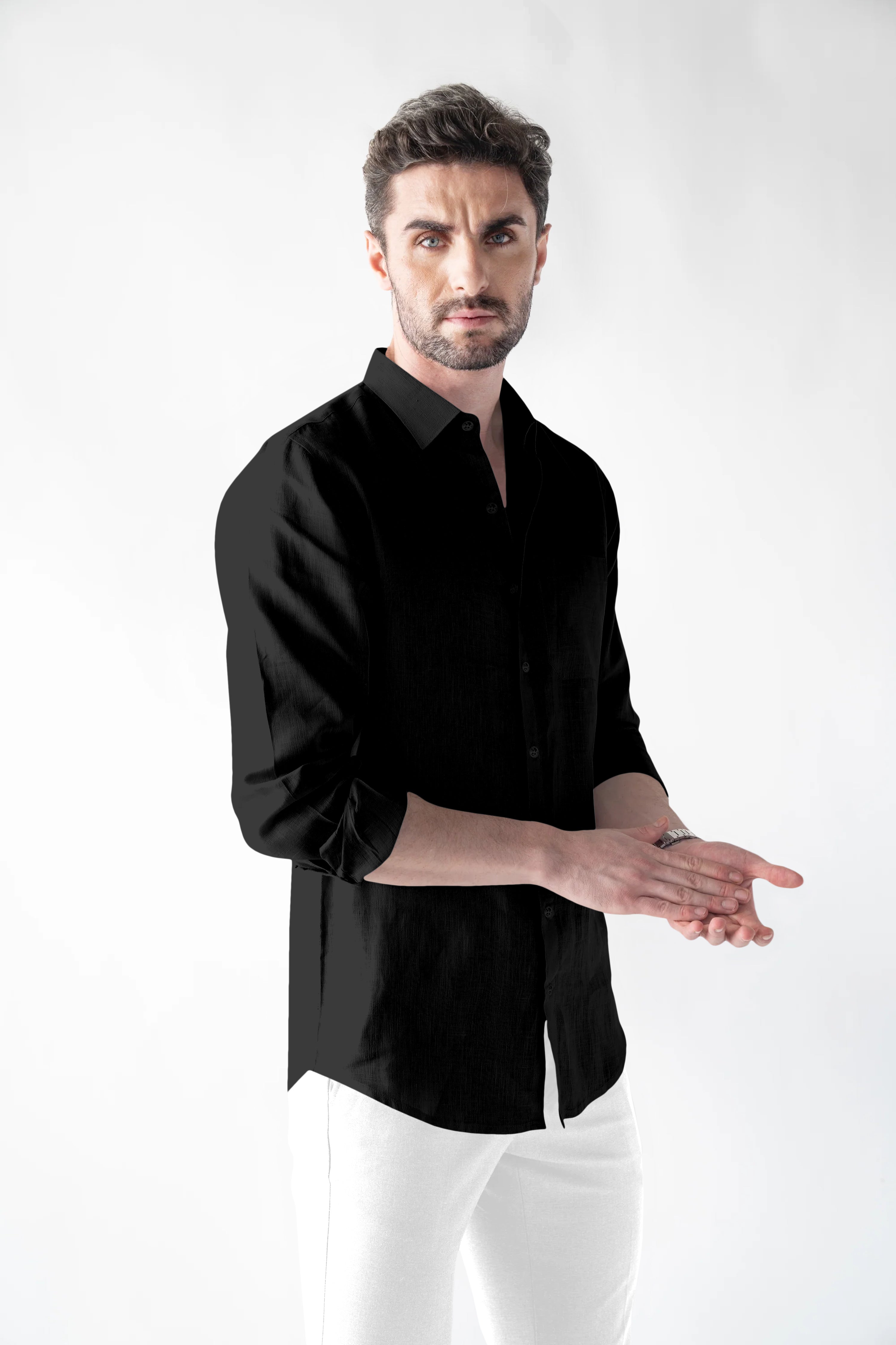 Soft Linen Black Casual Shirt