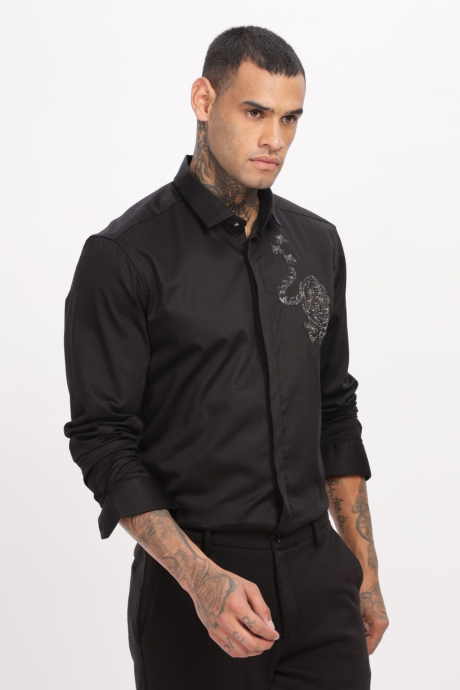 Artisan Beaded Embroidered Black Shirt - Three Days