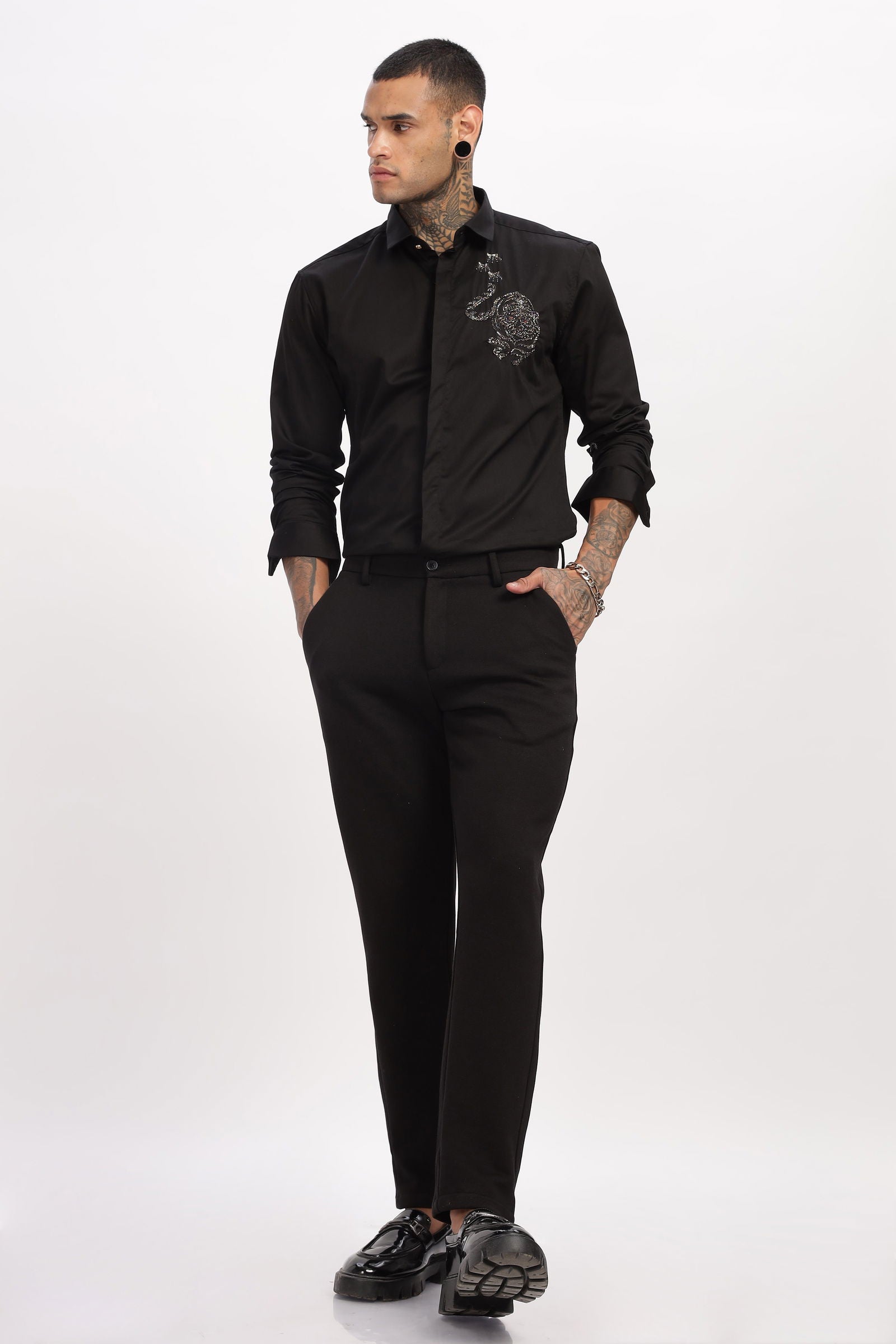 Artisan Beaded Embroidered Black Shirt - Three Days