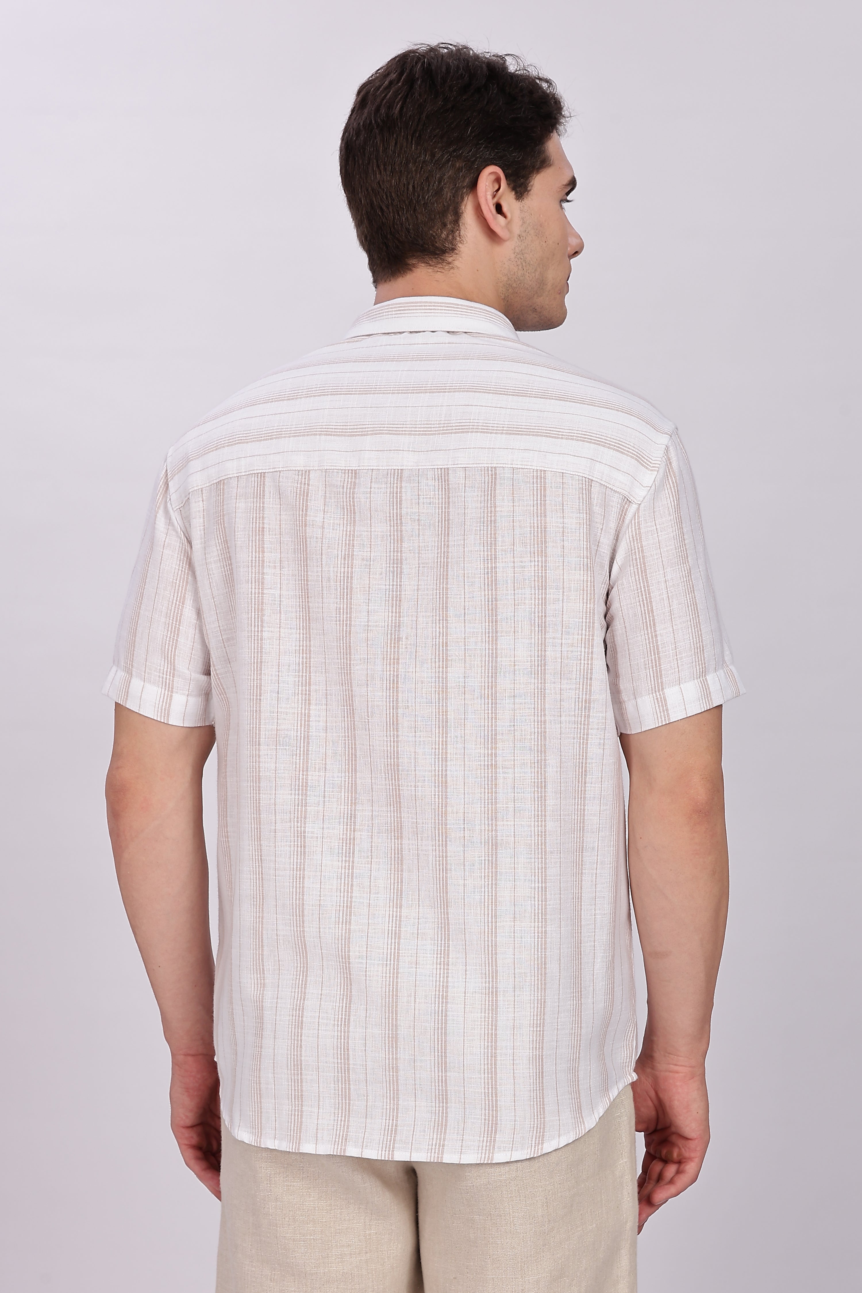Striped Linen Collar Embroidery Shirt