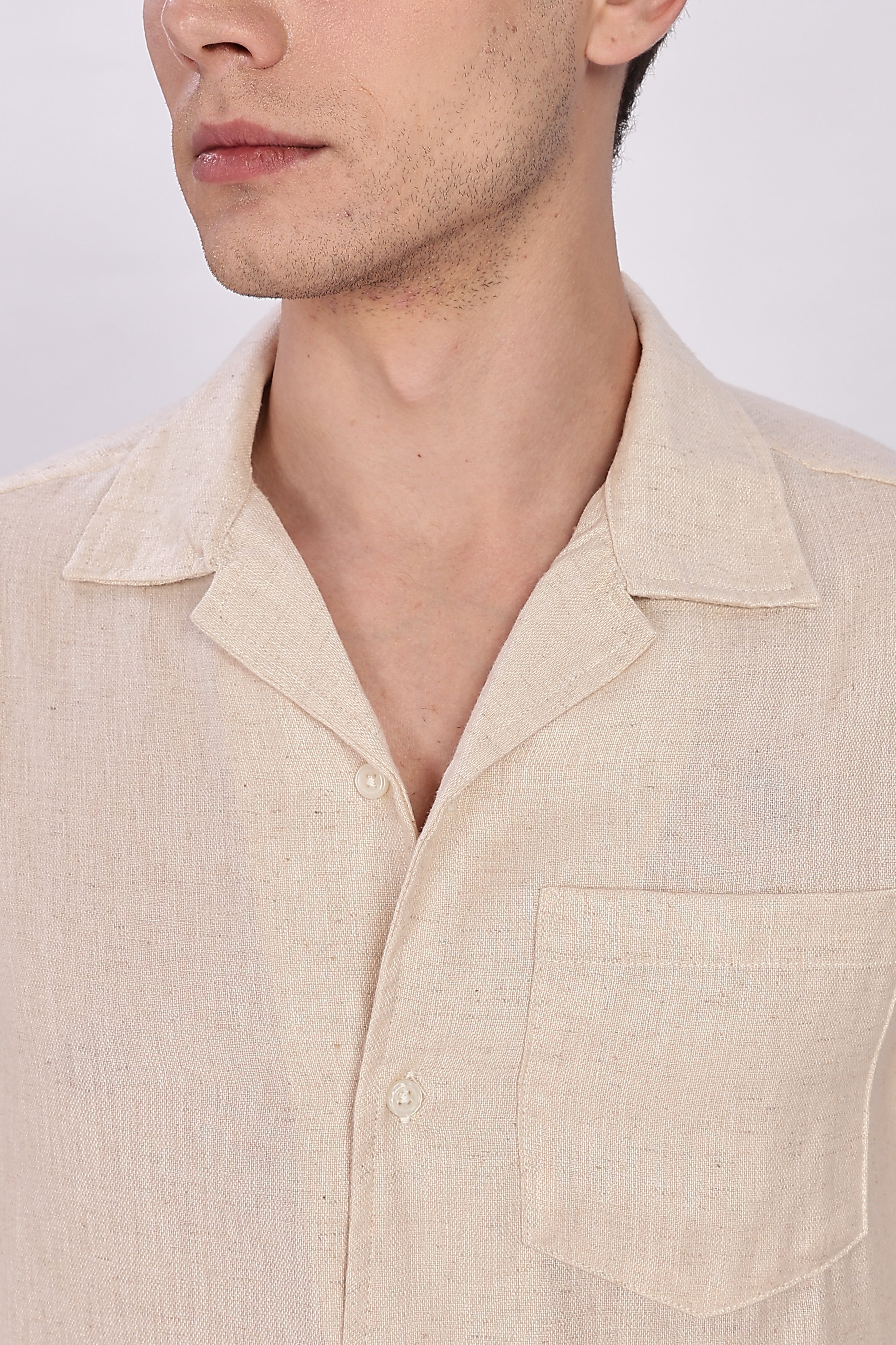 Slub Linen Cat Embroidery Shirt