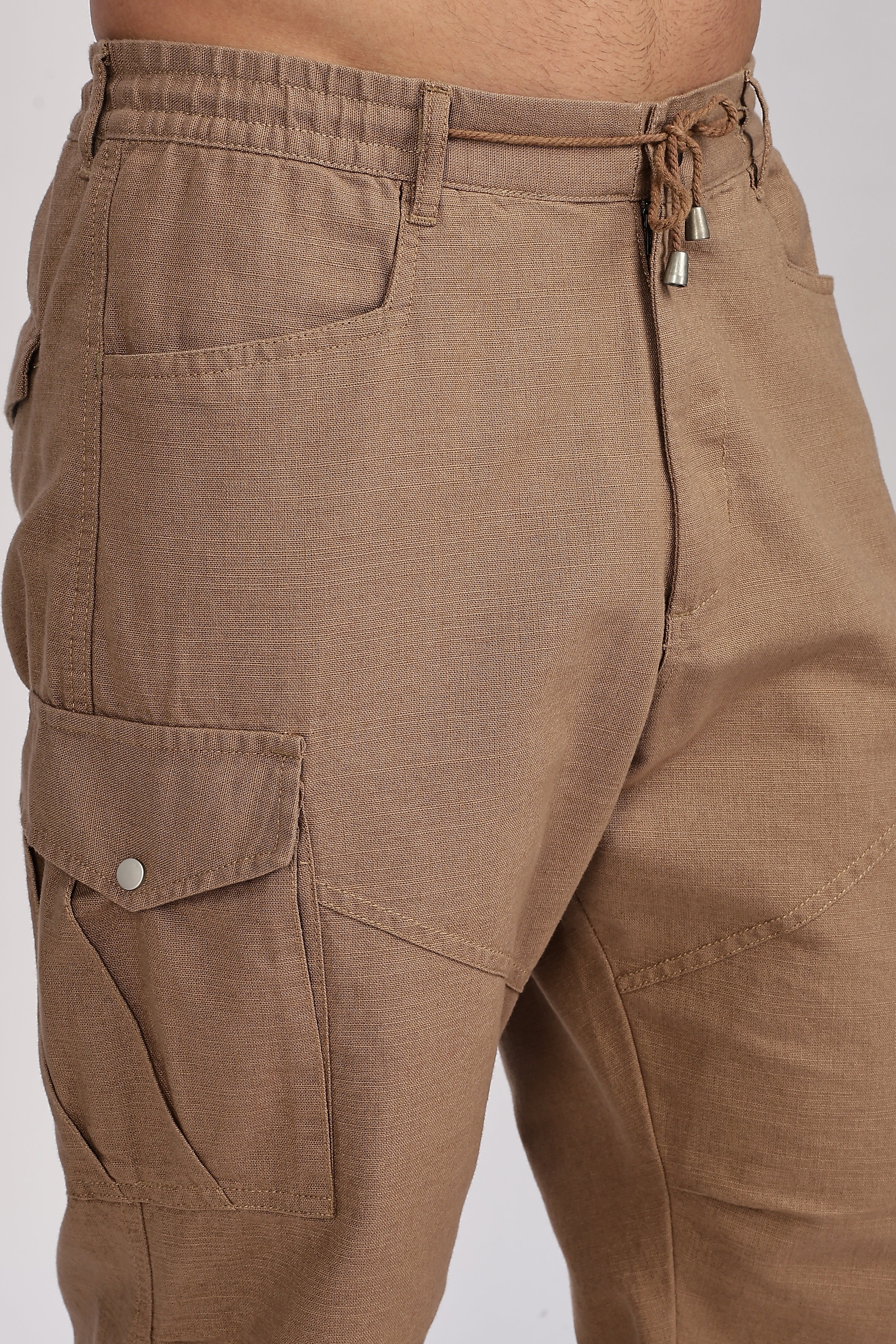 Linen Brown Drawstring Cargo - Three Days