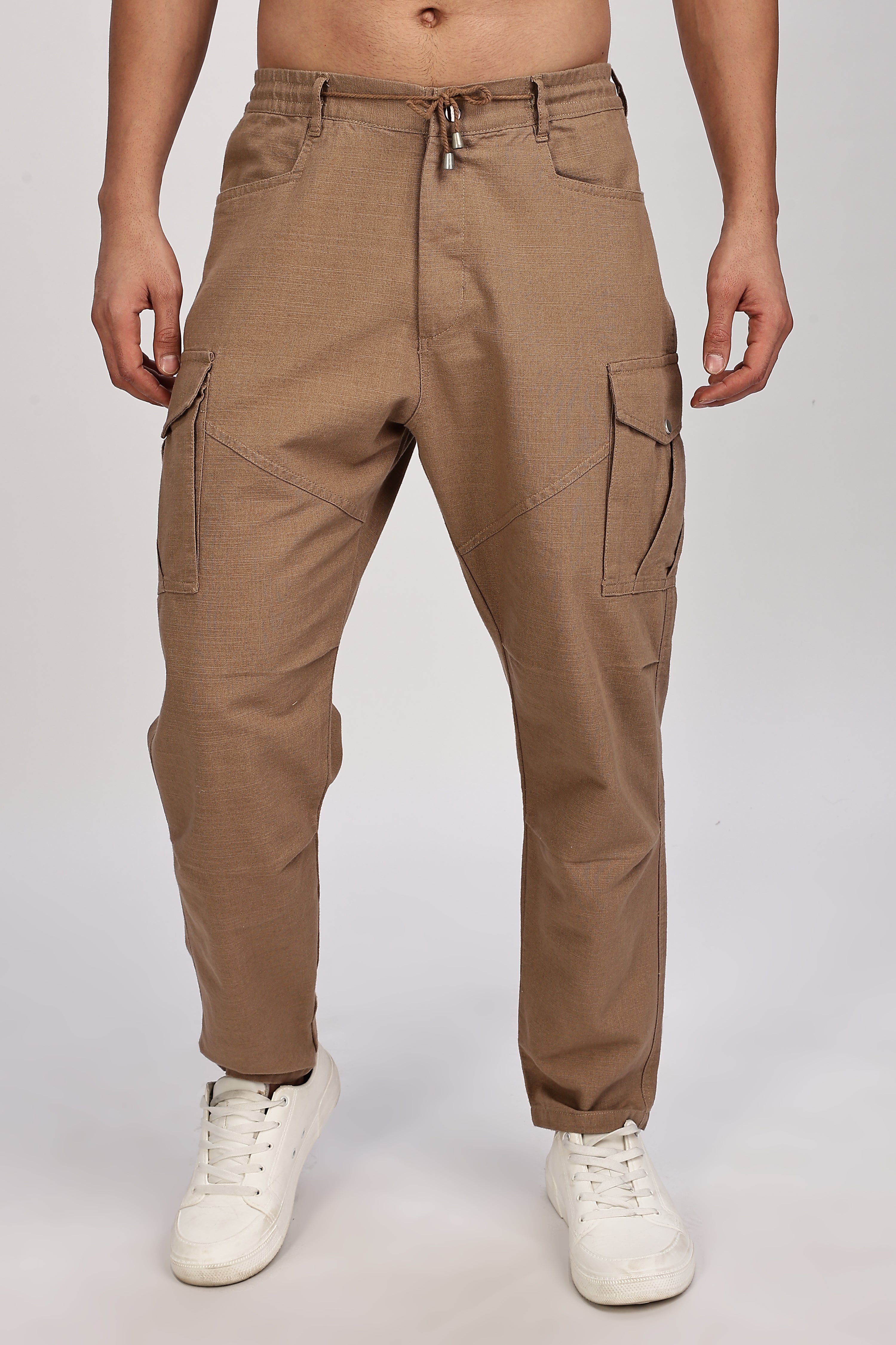 Linen Brown Drawstring Cargo - Three Days