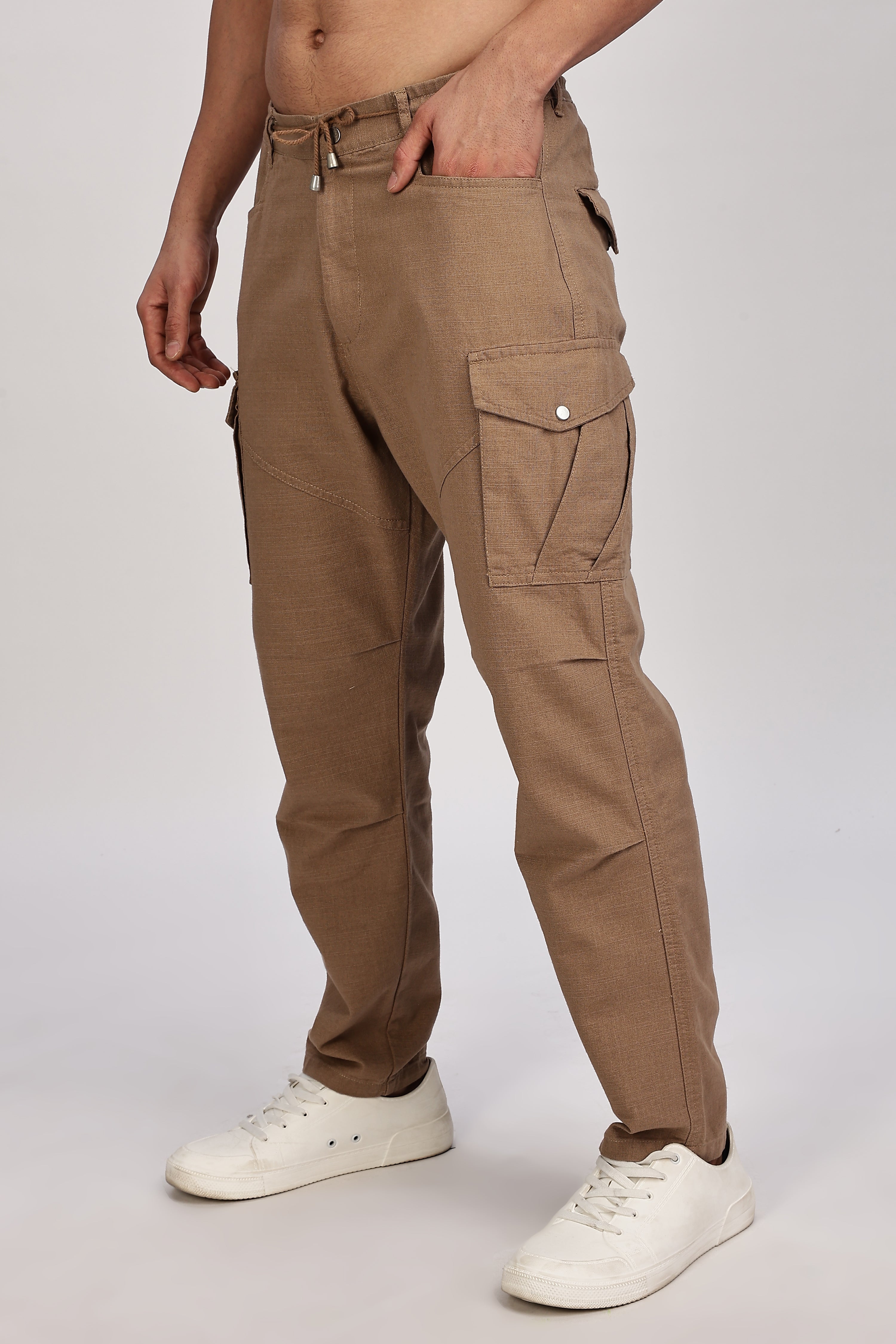 Linen Brown Drawstring Cargo - Three Days