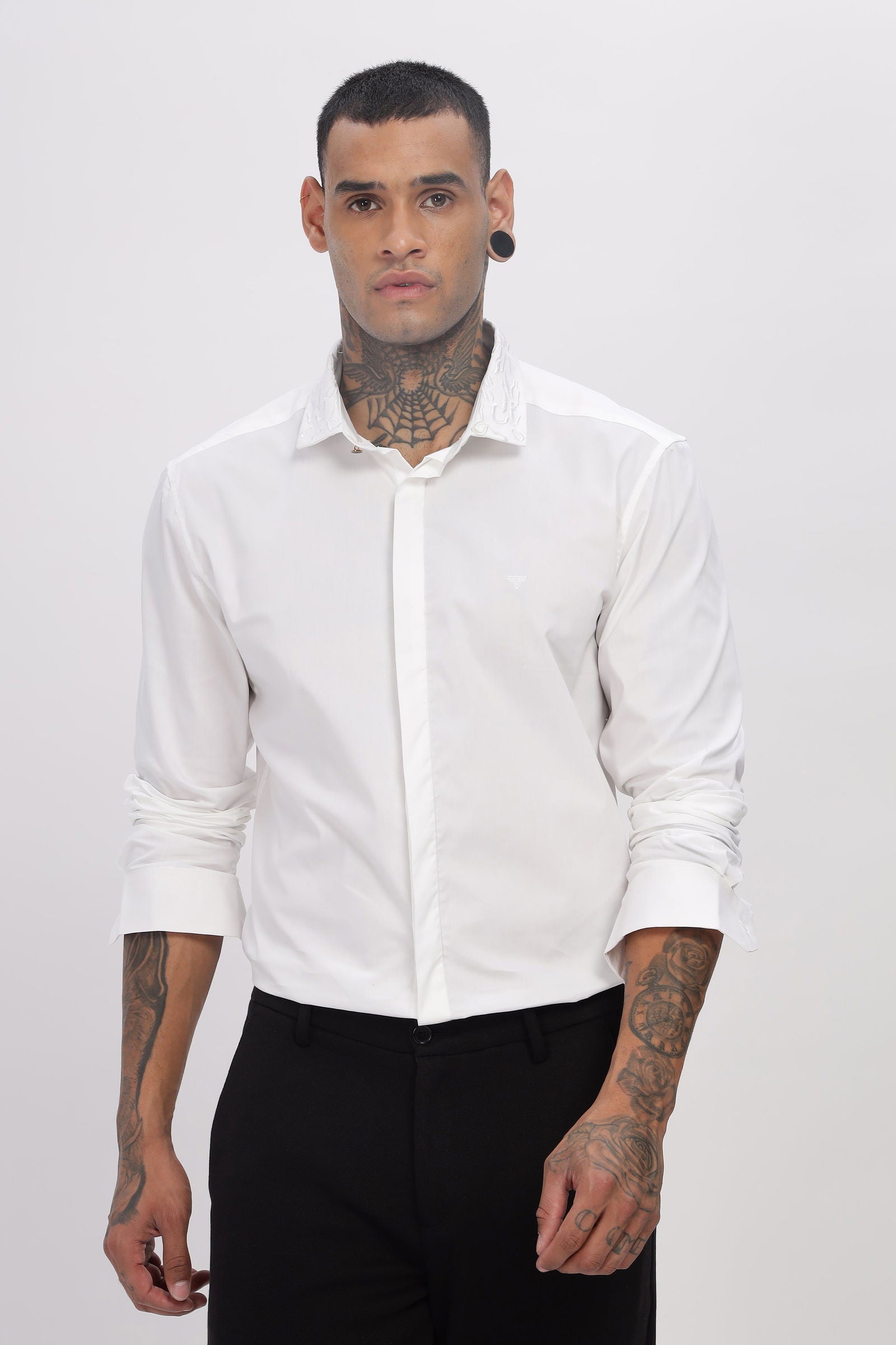 Crafted Collar Embroidered White Shirt - Three Days