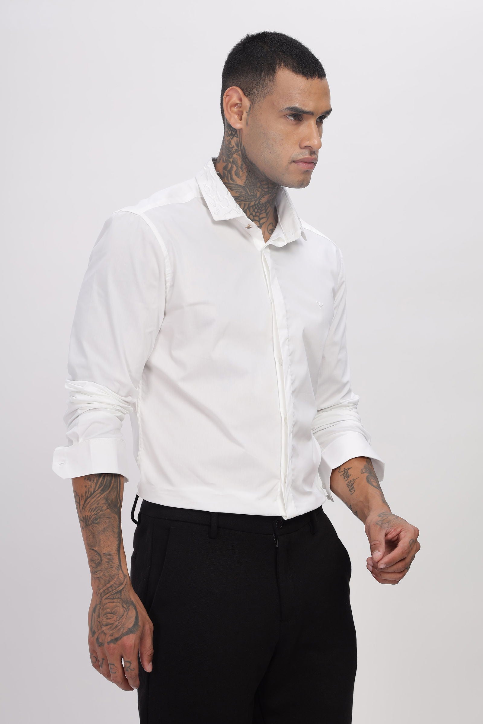 Crafted Collar Embroidered White Shirt - Three Days