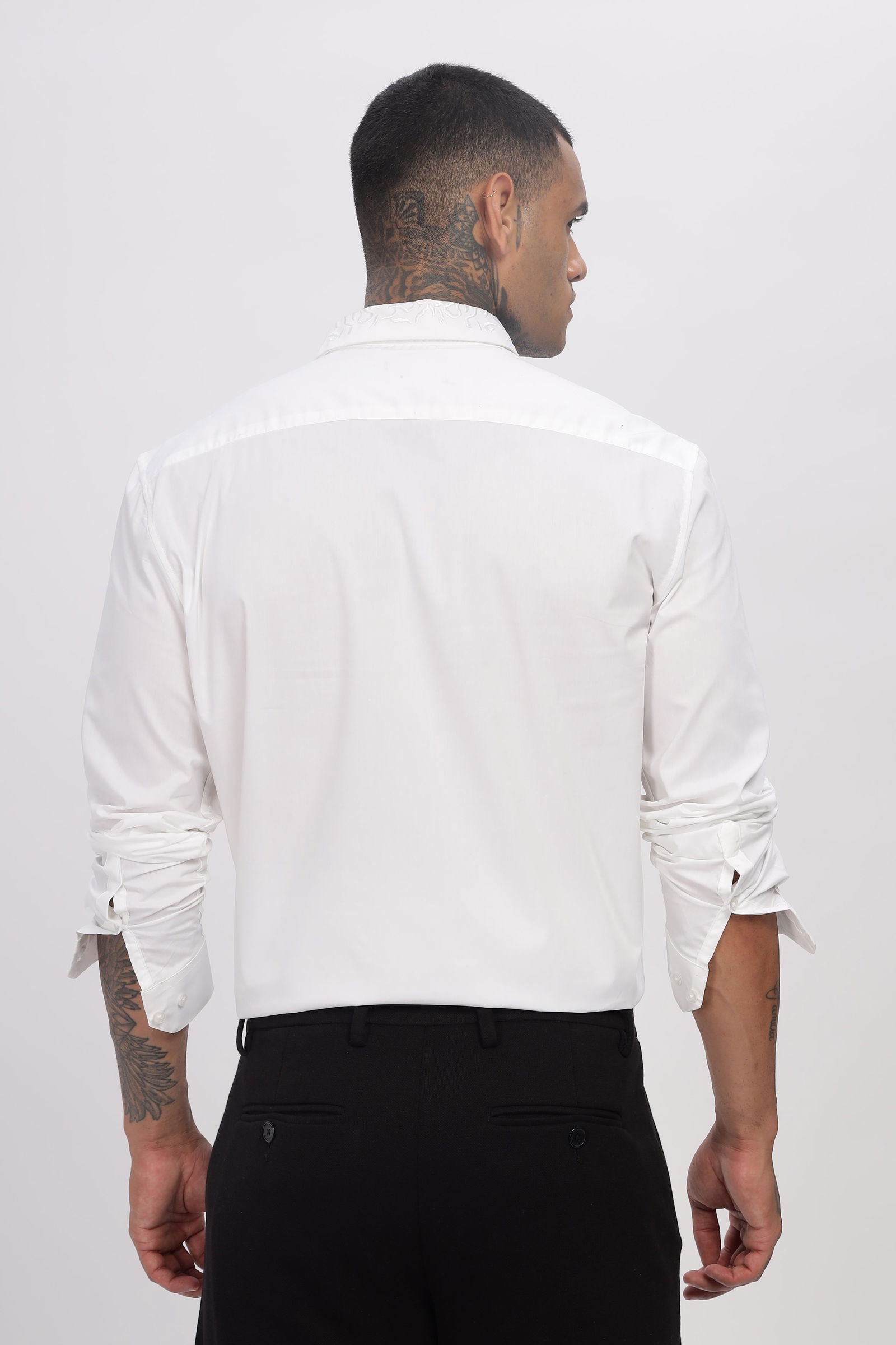 Crafted Collar Embroidered White Shirt - Three Days
