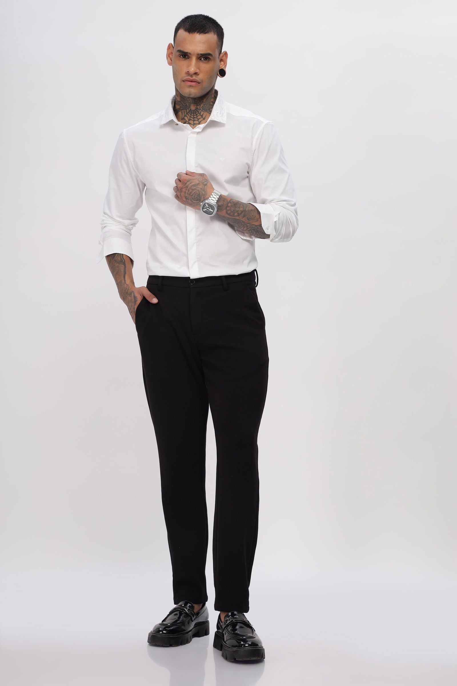 Crafted Collar Embroidered White Shirt - Three Days