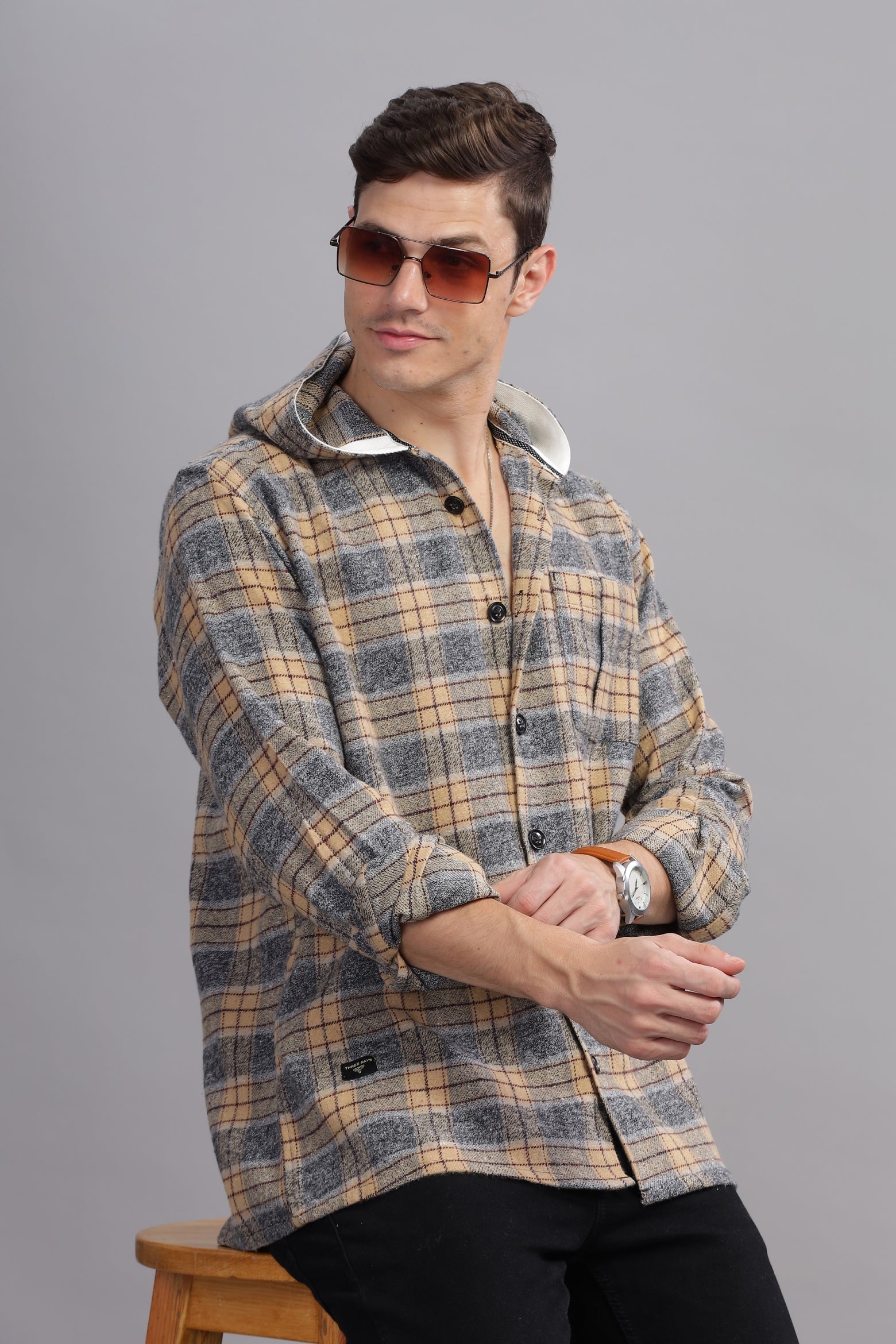 Dapper Brushed Paid Hoody Shirt - Three Days