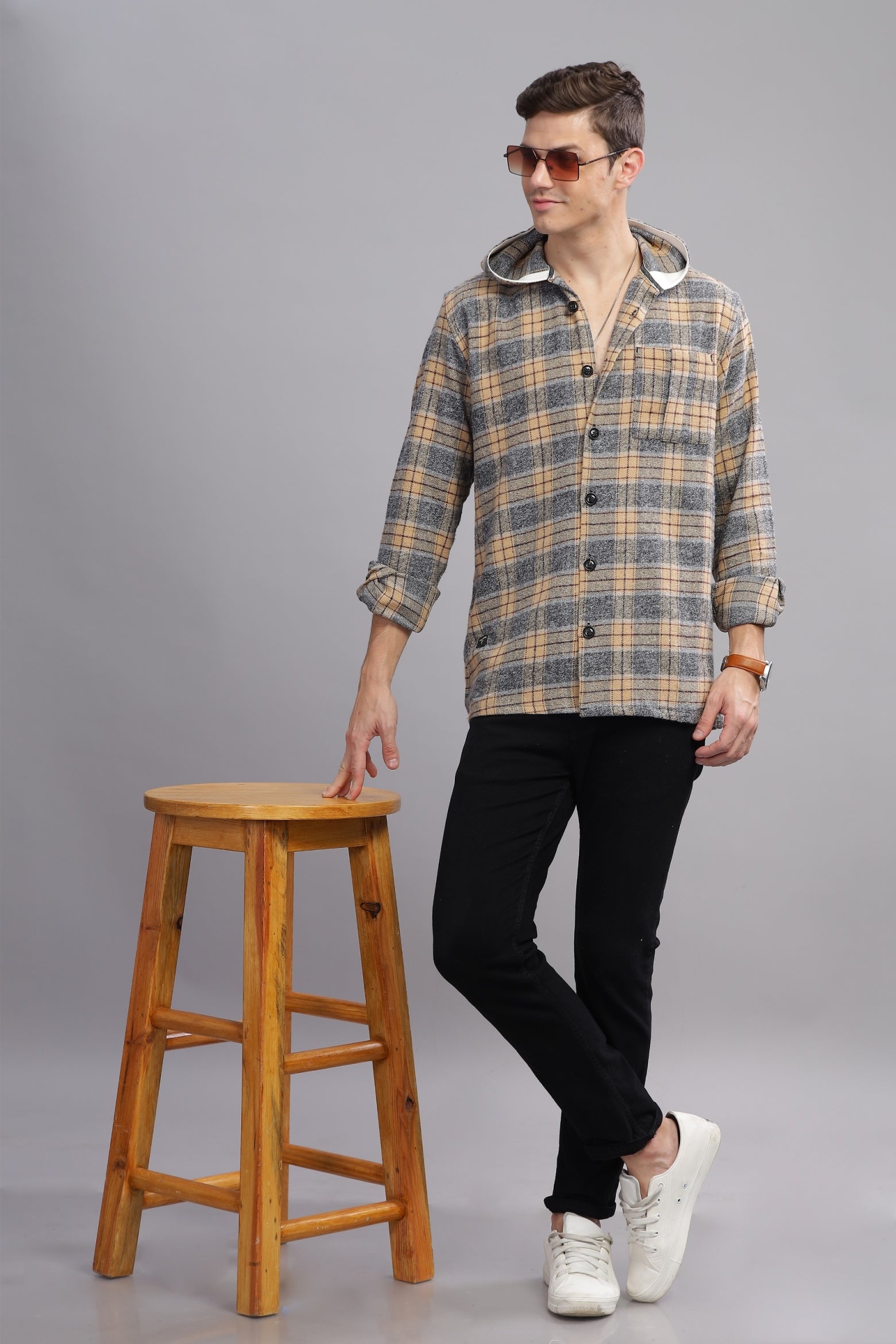 Dapper Brushed Paid Hoody Shirt - Three Days
