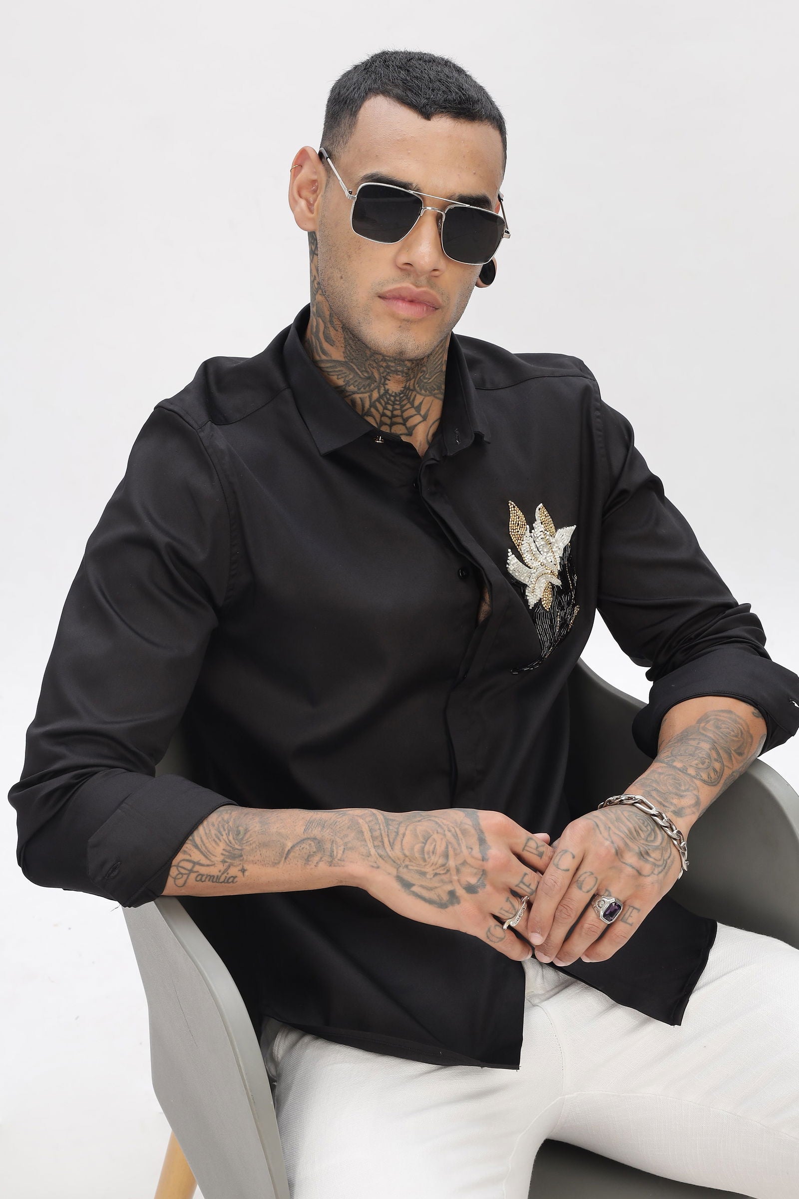 Dapper Needlework Black Shirt - Three Days
