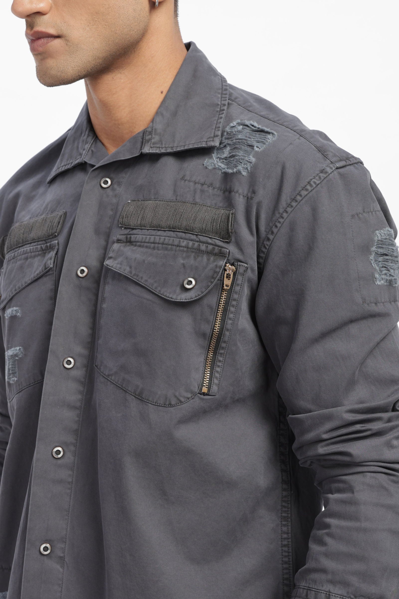 Grey Twill Overshirt - Three Days