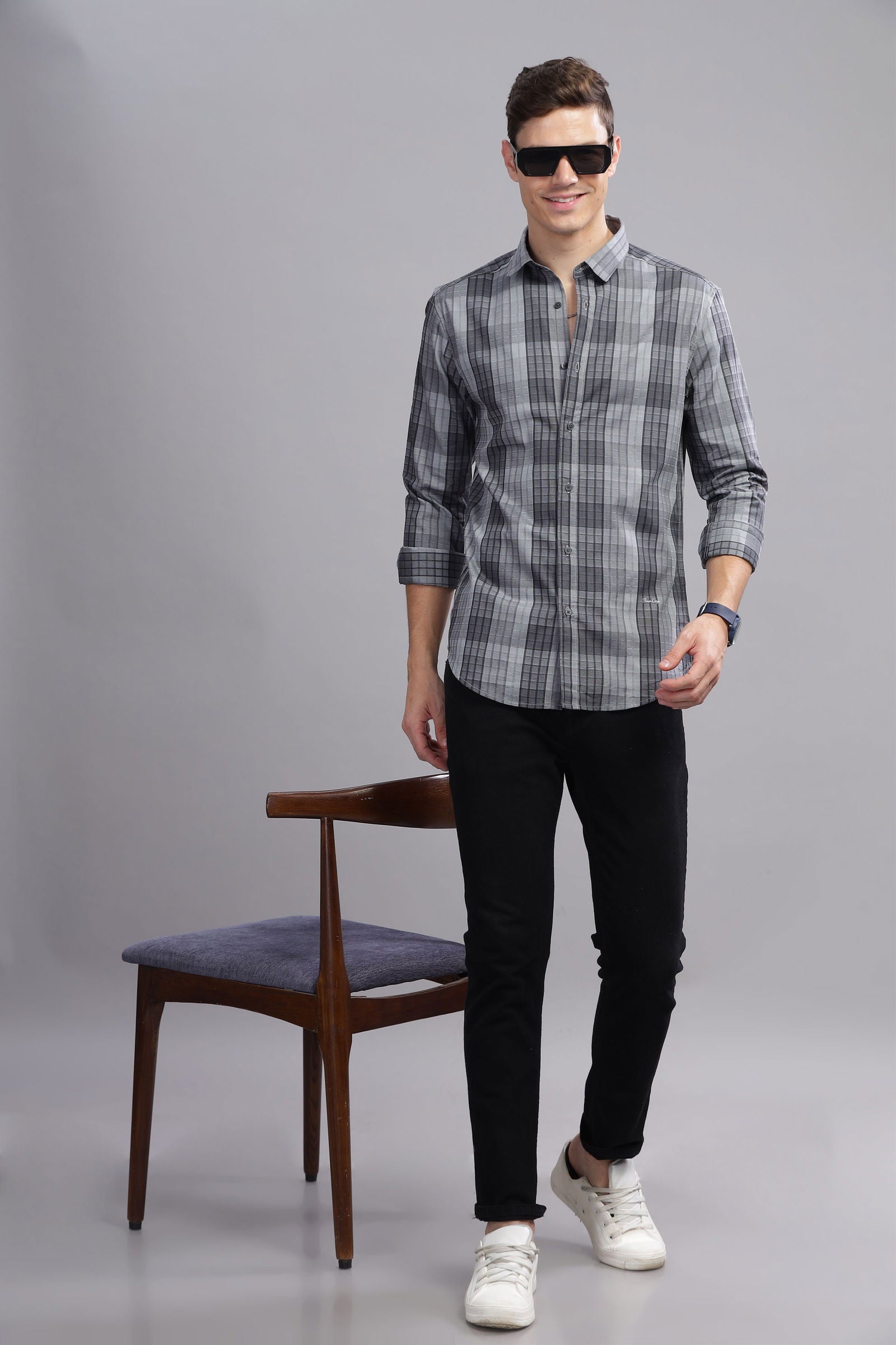 Grid craft Checkered Long Sleeve Shirt - Three Days