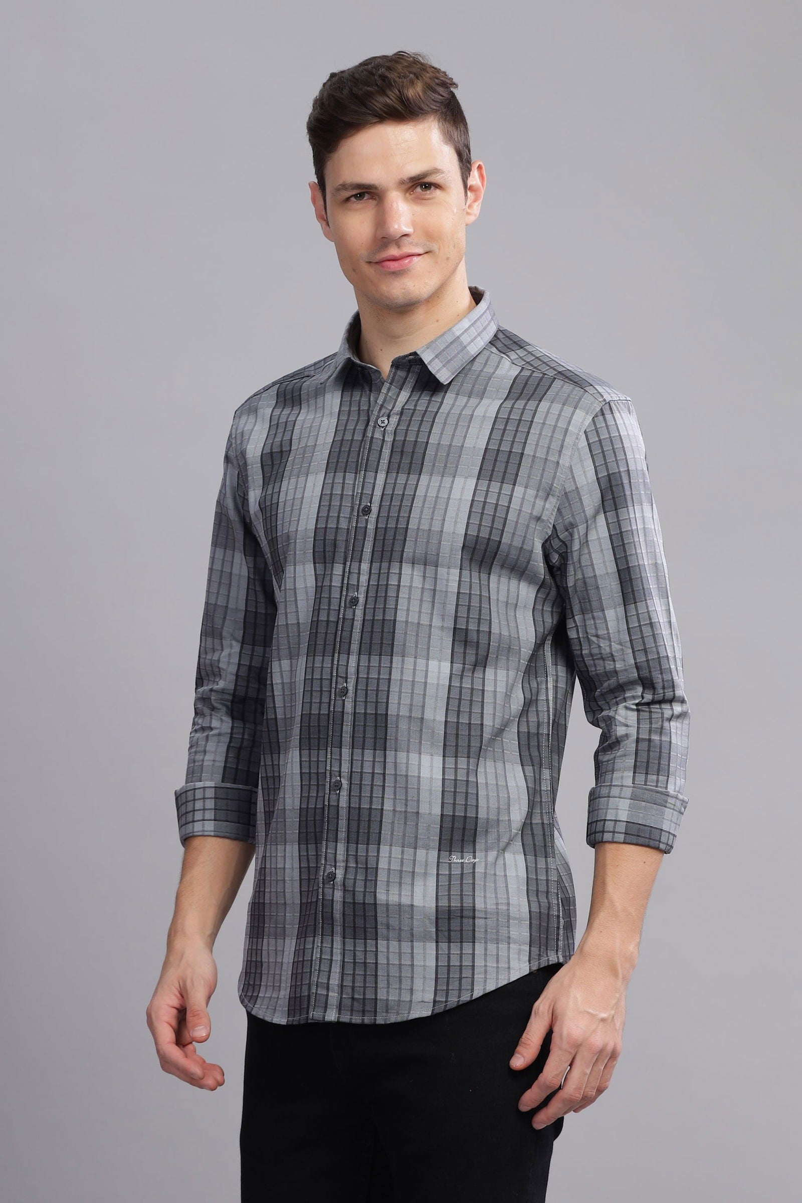 Grid craft Checkered Long Sleeve Shirt - Three Days