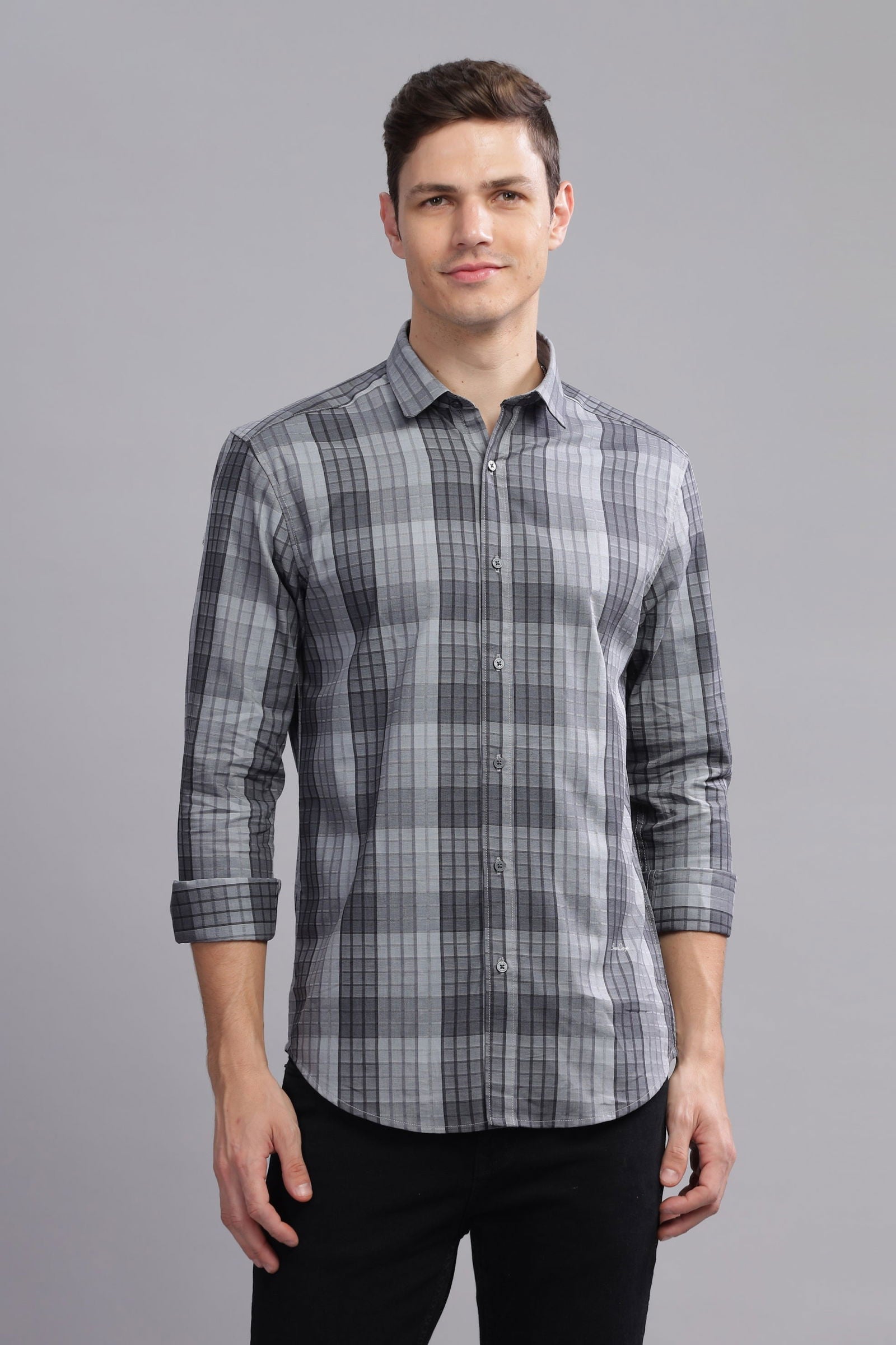 Grid craft Checkered Long Sleeve Shirt - Three Days