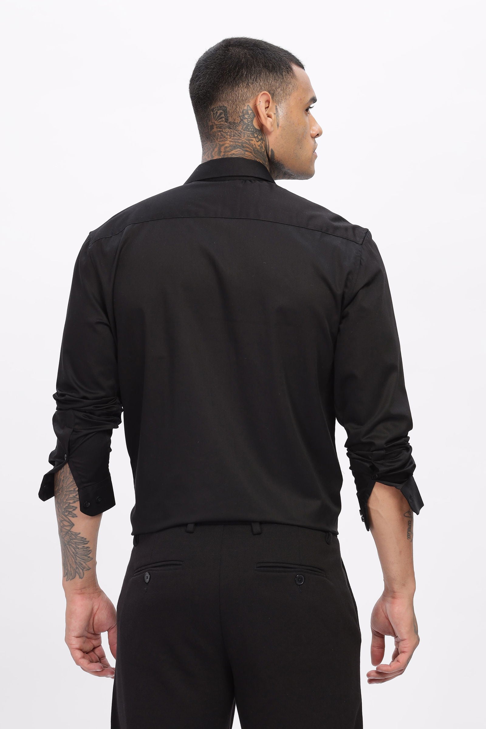 Handcrafted Lion Embroidered Black Shirt - Three Days