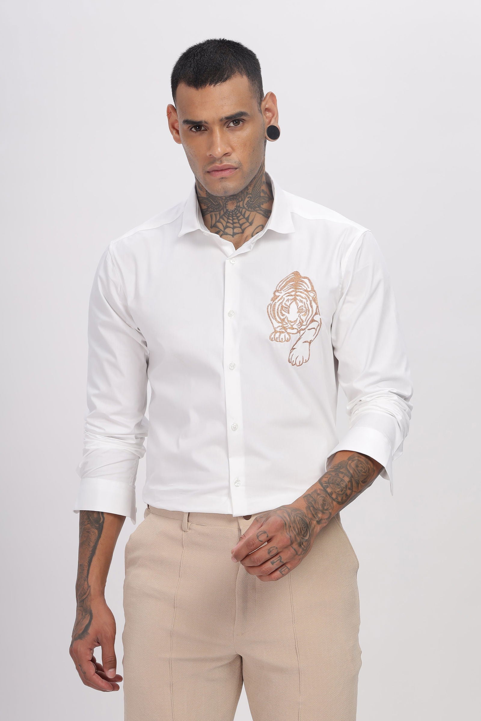 Luxe Tiger Embroidered White Shirt - Three Days