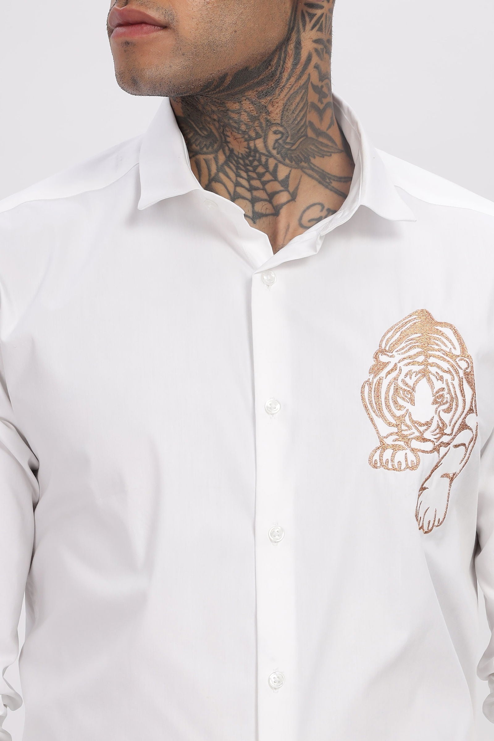 Luxe Tiger Embroidered White Shirt - Three Days