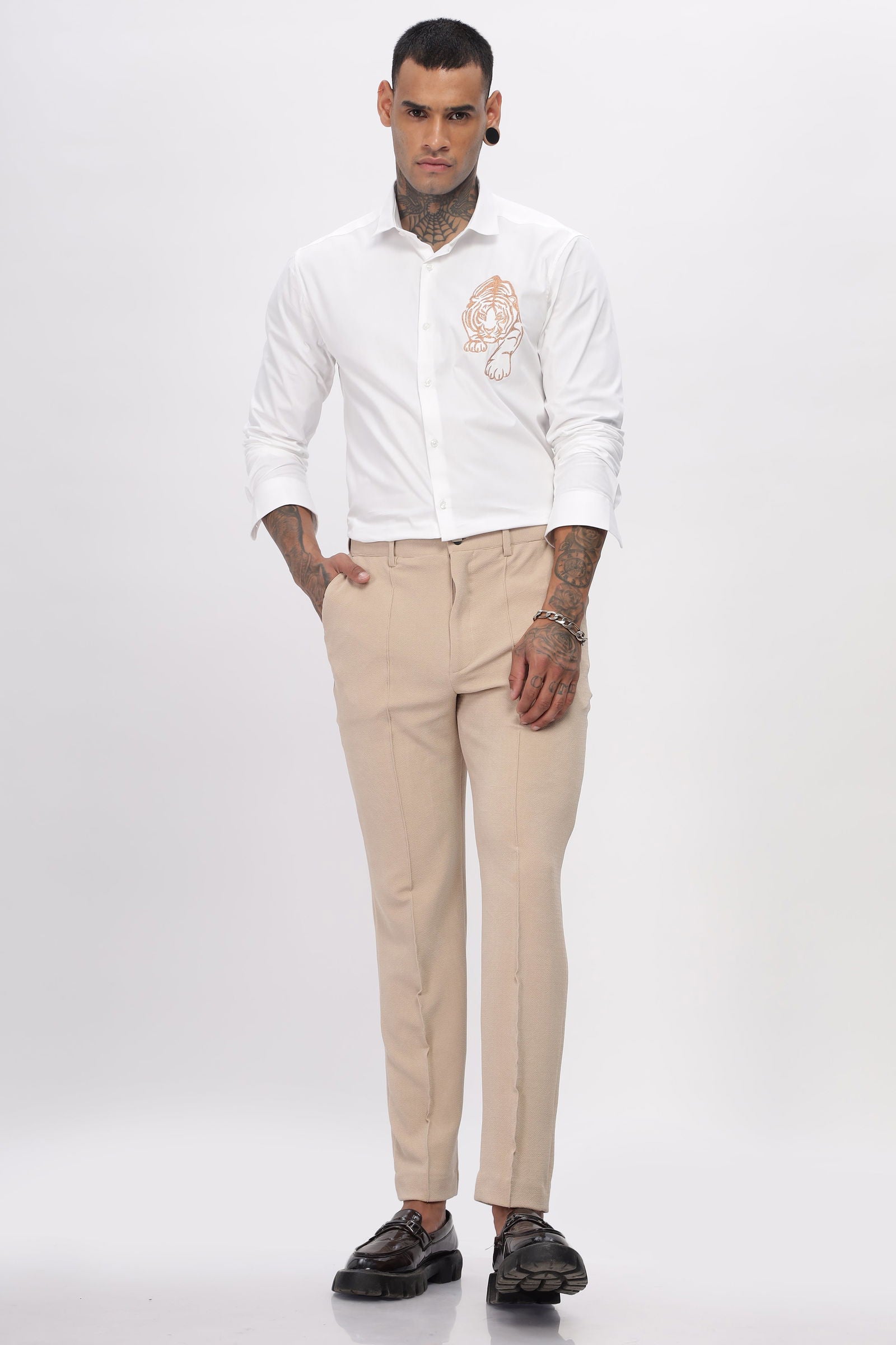 Luxe Tiger Embroidered White Shirt - Three Days