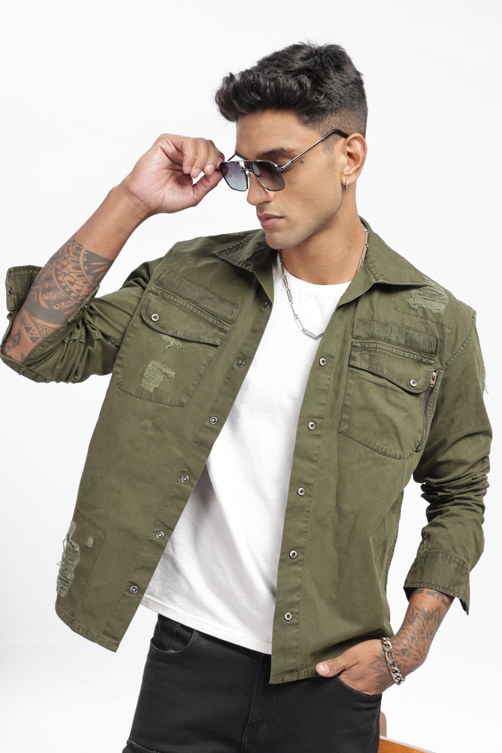 Olive Twill Overshirt - Three Days