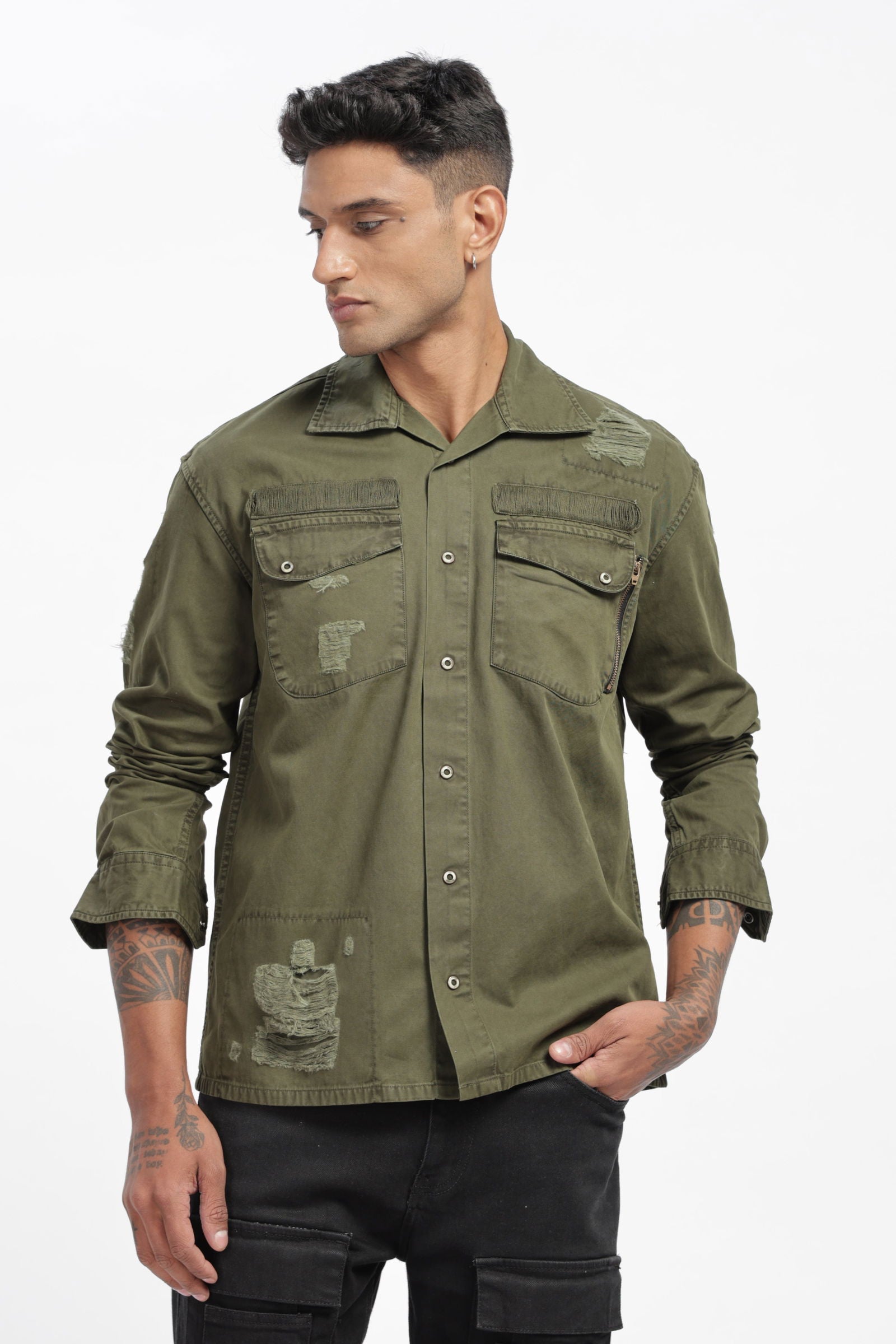 Olive Twill Overshirt - Three Days