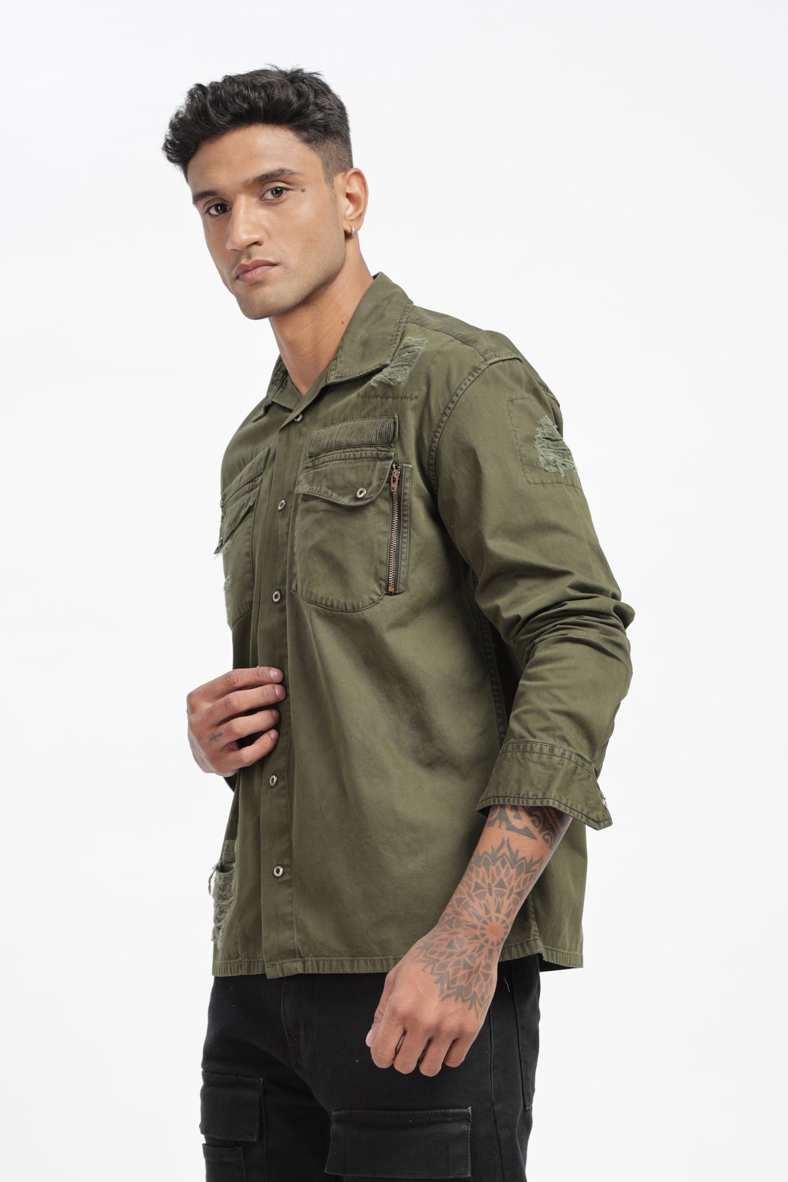 Olive Twill Overshirt - Three Days