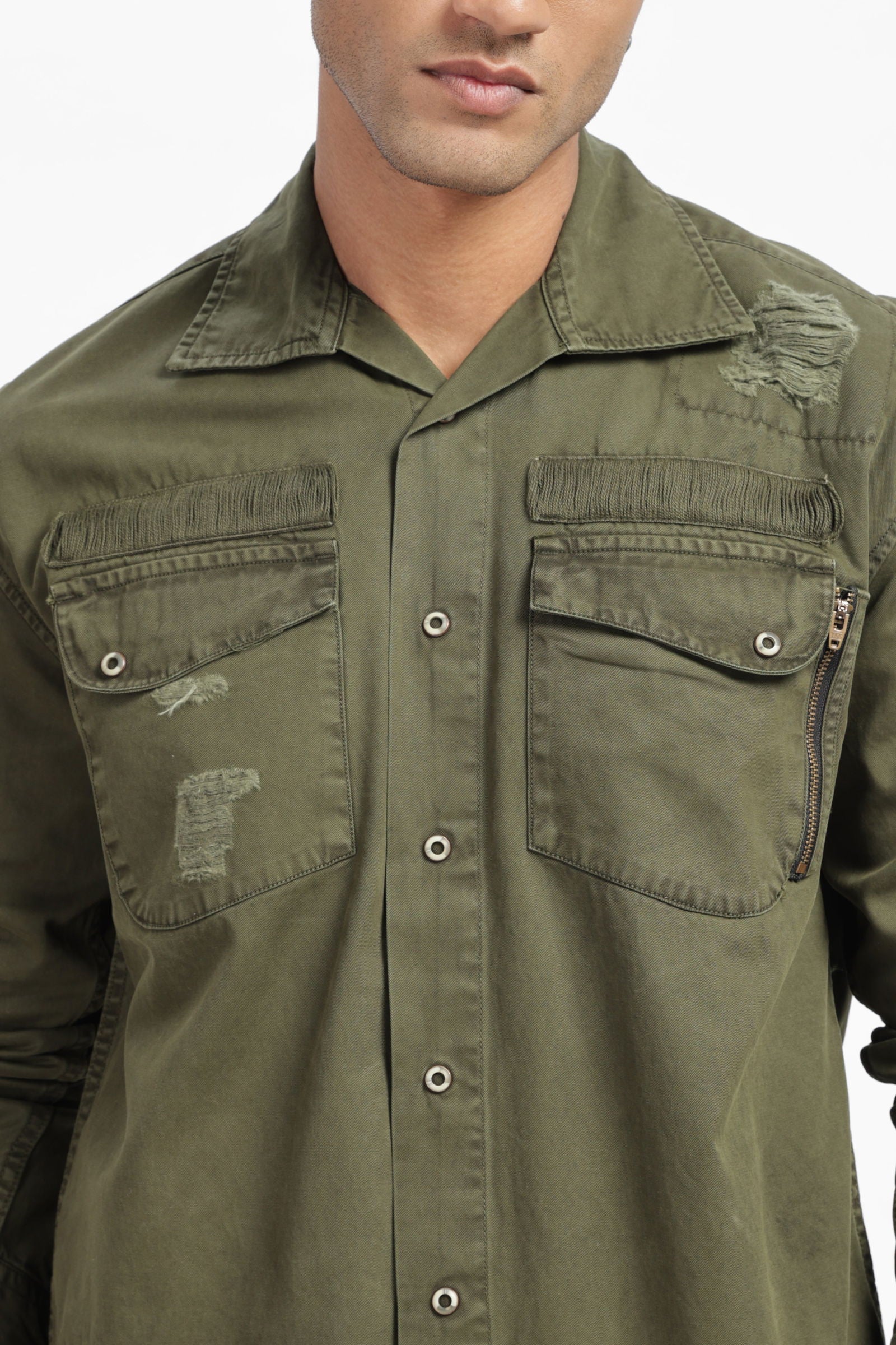 Olive Twill Overshirt - Three Days