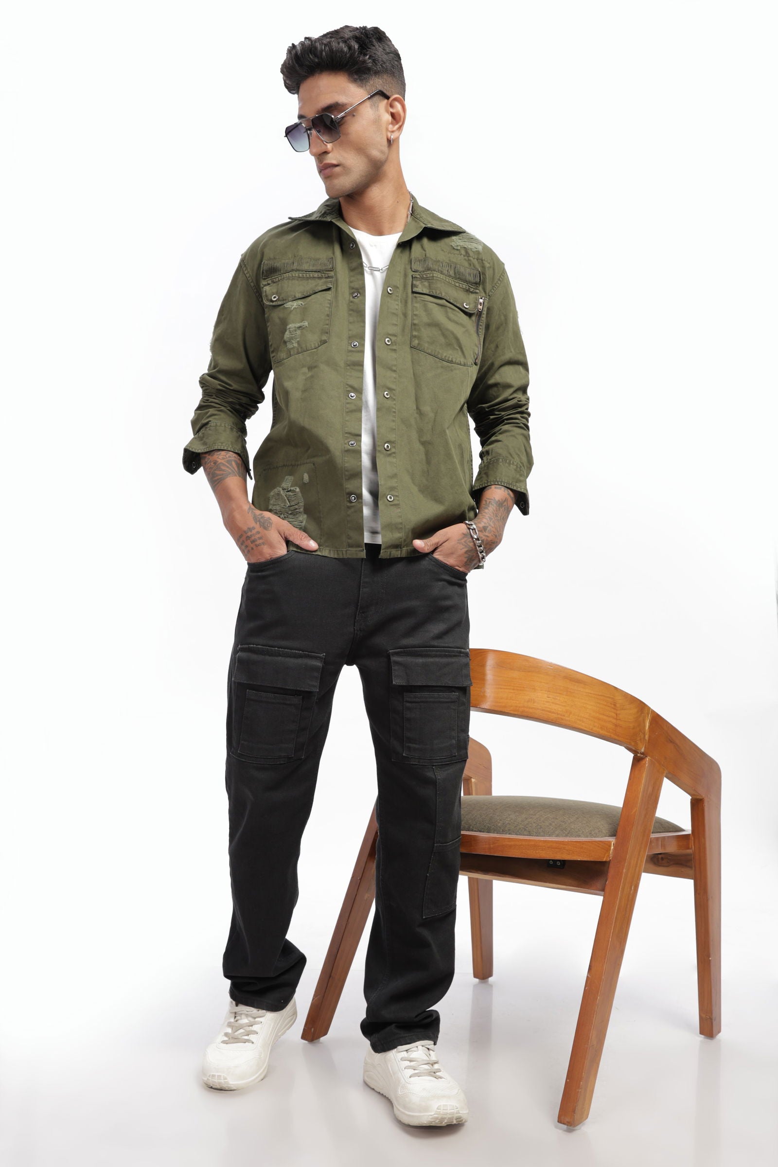 Olive Twill Overshirt - Three Days
