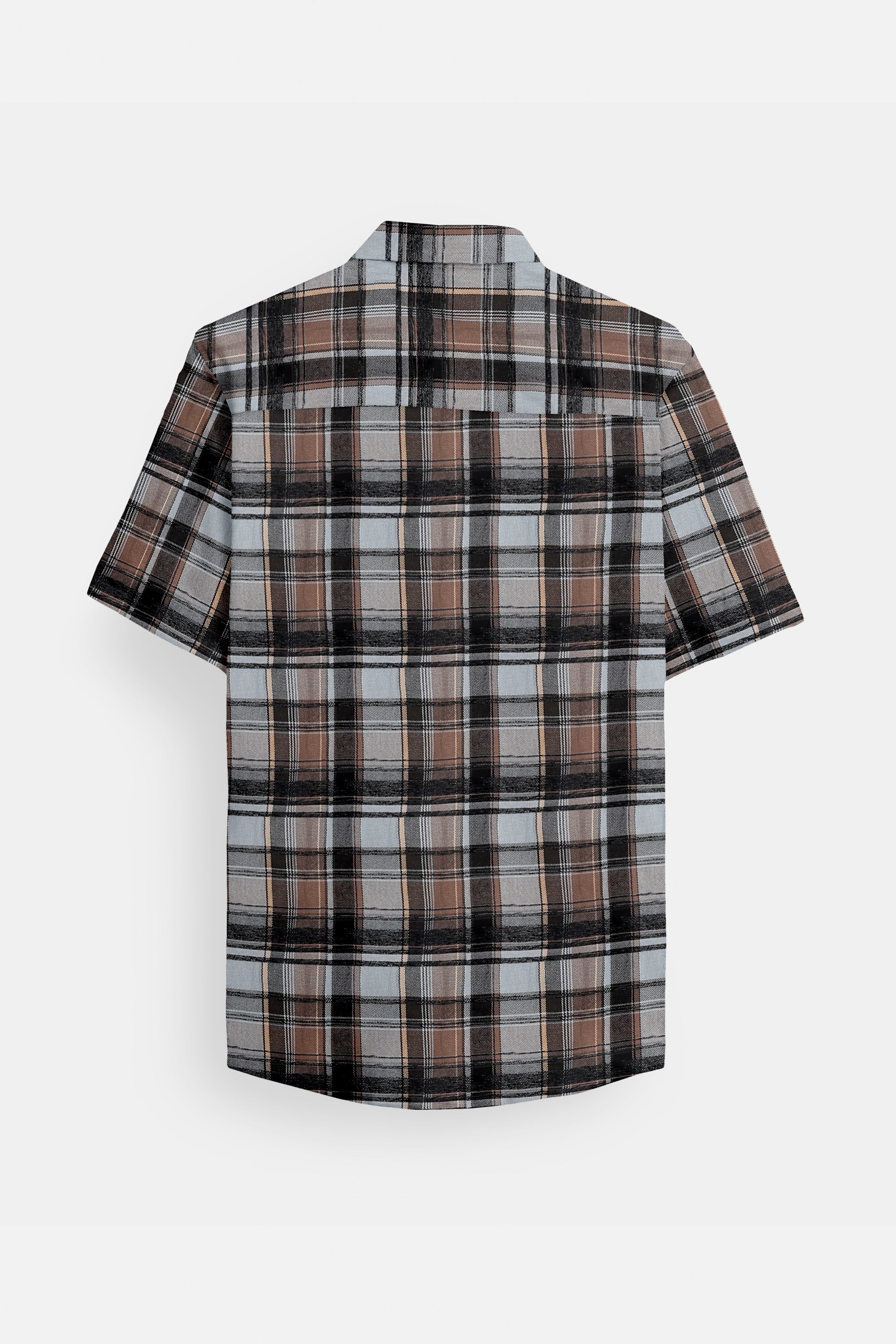 Plaid Embroider Half Sleeves Shirt