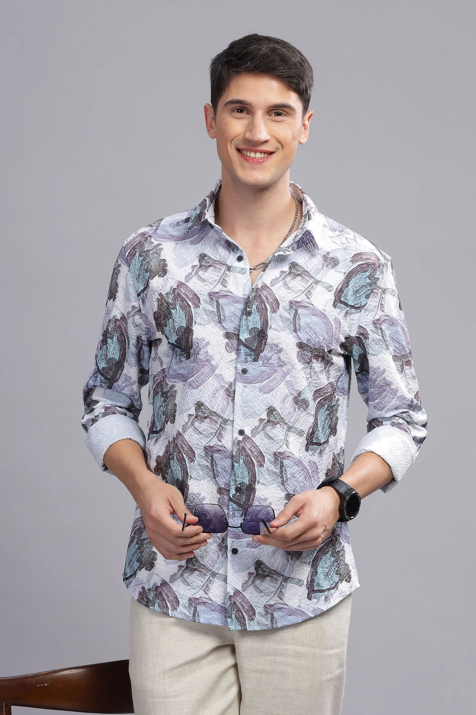 Spectrum Abstract Print Textured Shirt - Three Days