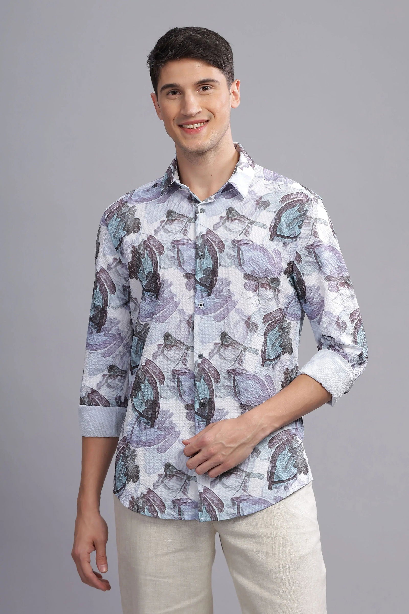 Spectrum Abstract Print Textured Shirt - Three Days
