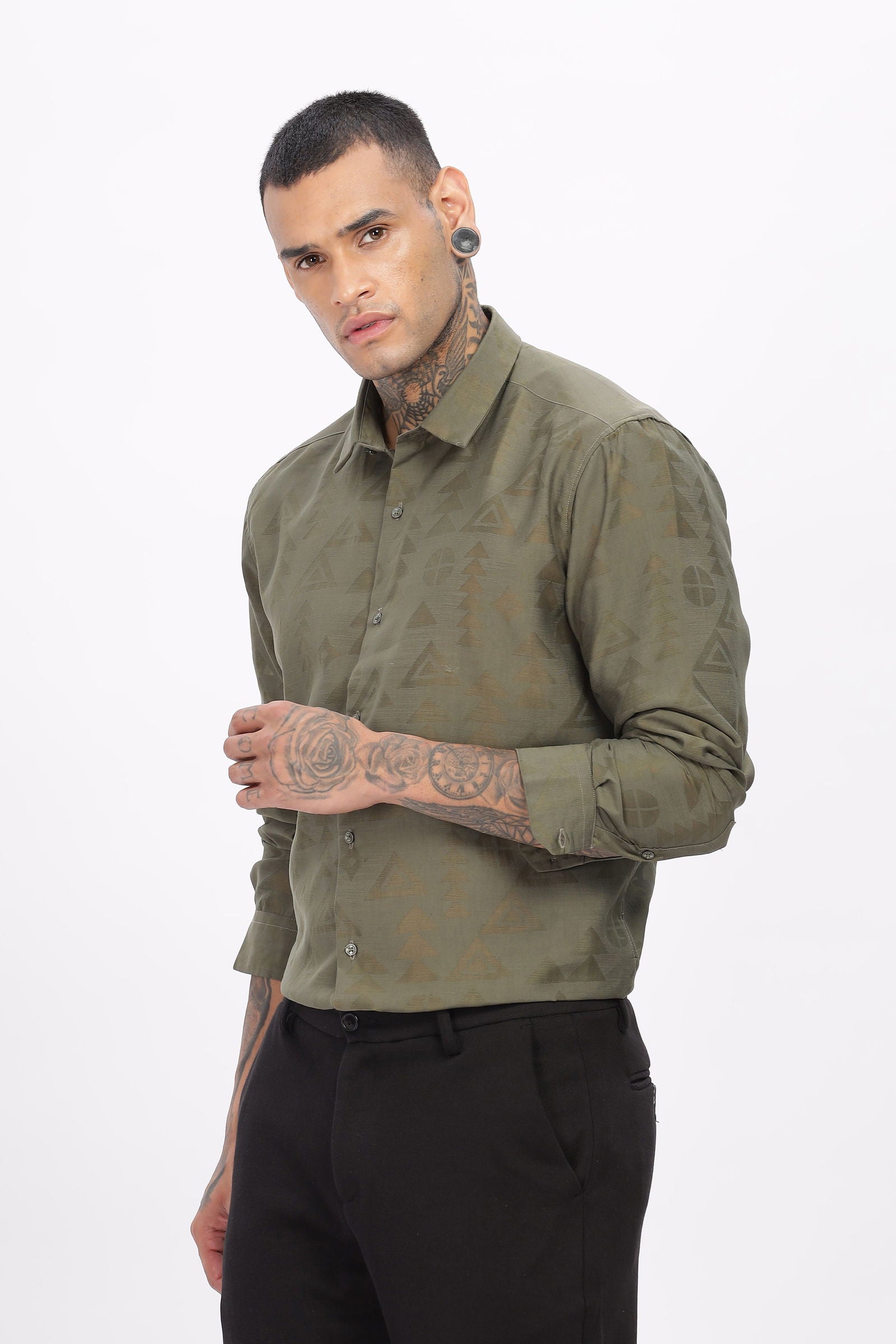 Textured Brasso Olive Shirt - Three Days